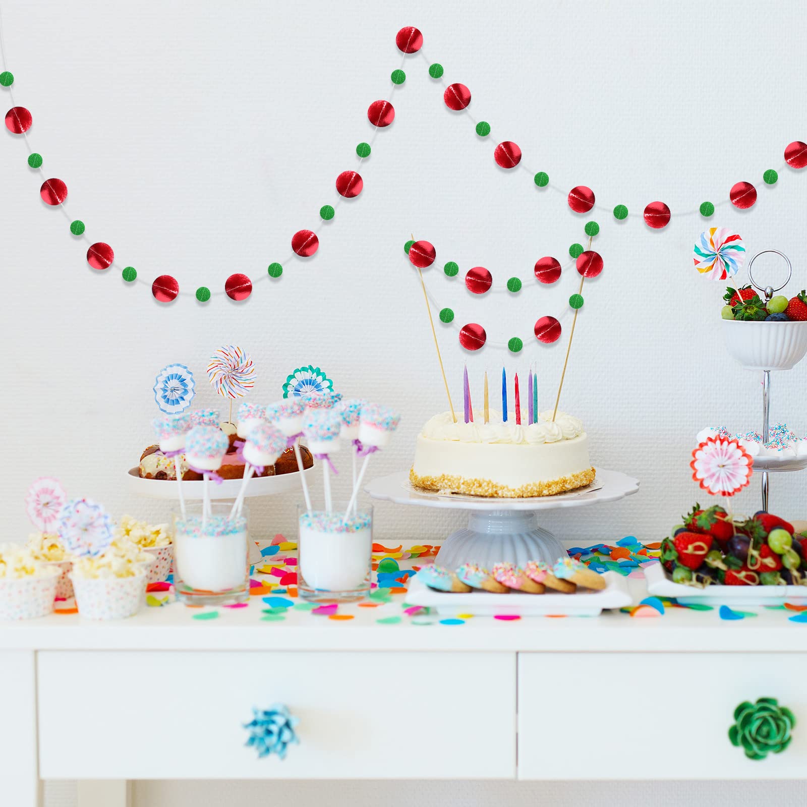 Outus 10 Pieces Round Dots Hanging Garland Each Length 13.1Ft Paper Round Garland Streamers Backdrop Decoration For Party Birthd