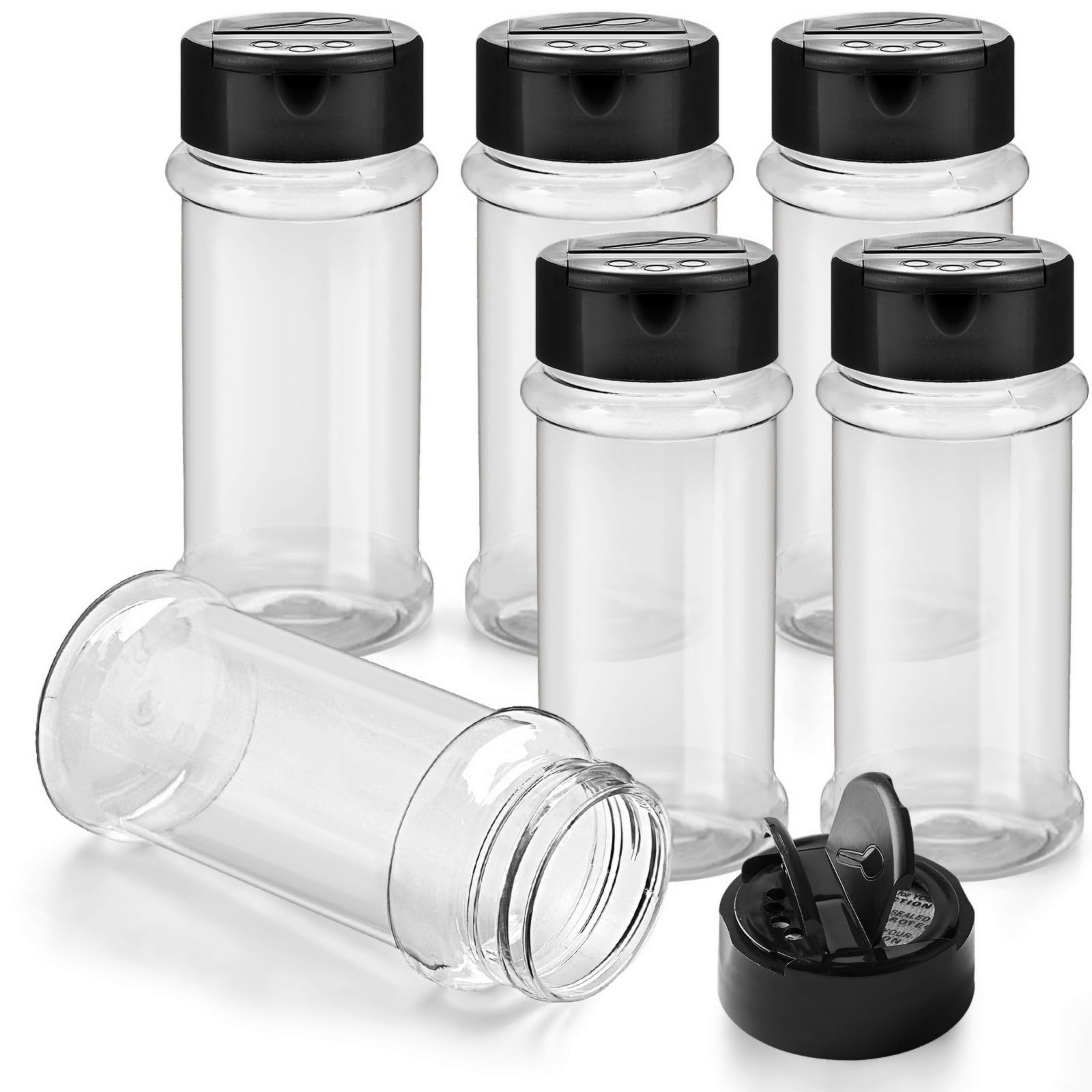 Tuzazo 3 Oz Plastic Spice Jars With Shaker Lids And Labels, 6 Pcs Clear Empty Spice Bottles Seasoning Containers For Spice, Herb