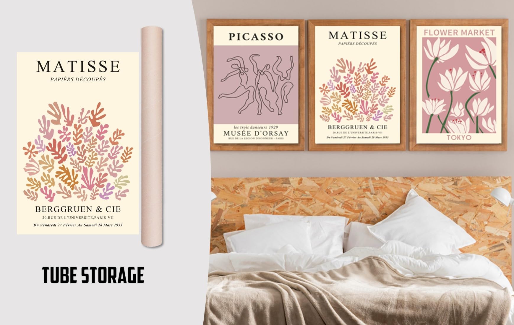 Mini Zozi Matisse Wall Art Flower Market Prints 16X24 3Pcs Picasso Wall Decor Large Canvas Pink Posters Trendy Funky Aesthetic A