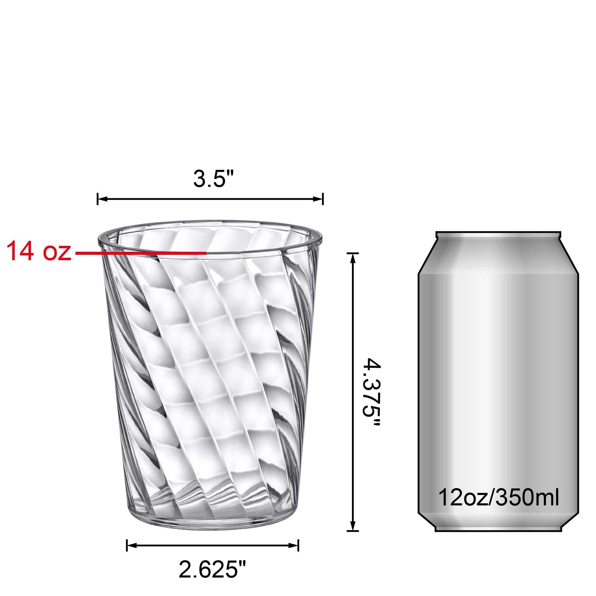 Amazing Abby - Glacier - 14-Ounce Plastic Tumblers (Set of 8)  Plastic Drinking Glasses  All-Clear High-Balls  Reusable Plastic Cups  Stackable  BPA-Free  Shatter-Proof  Dishwasher-Safe