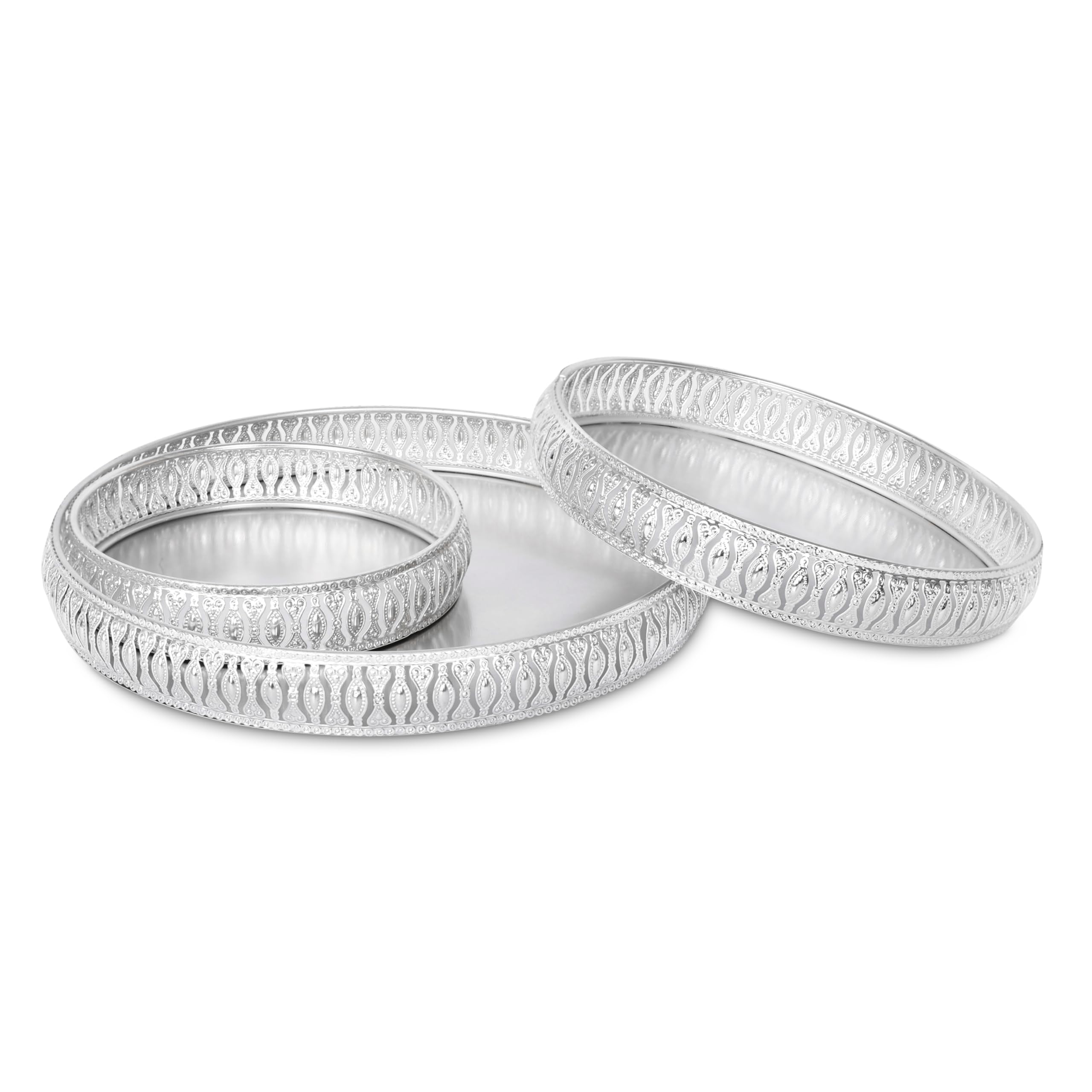 Design Decor Gallery Combo Of Round German Silver Plated Tray 6 Inch,8 Inch And 10 Inch Decorative Plate | Gift For Diwali, Anni