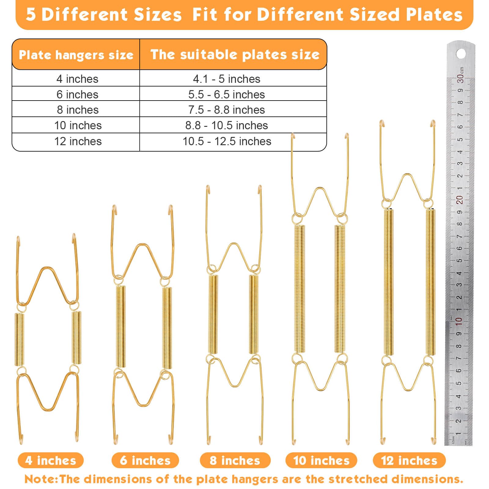 Tetutor 7 pcs Plate Hangers for The Wall, 4/6/8/10/12 Inch Invisible Decorative Wall Plate Hangers, Stainless Steel Plates Walls