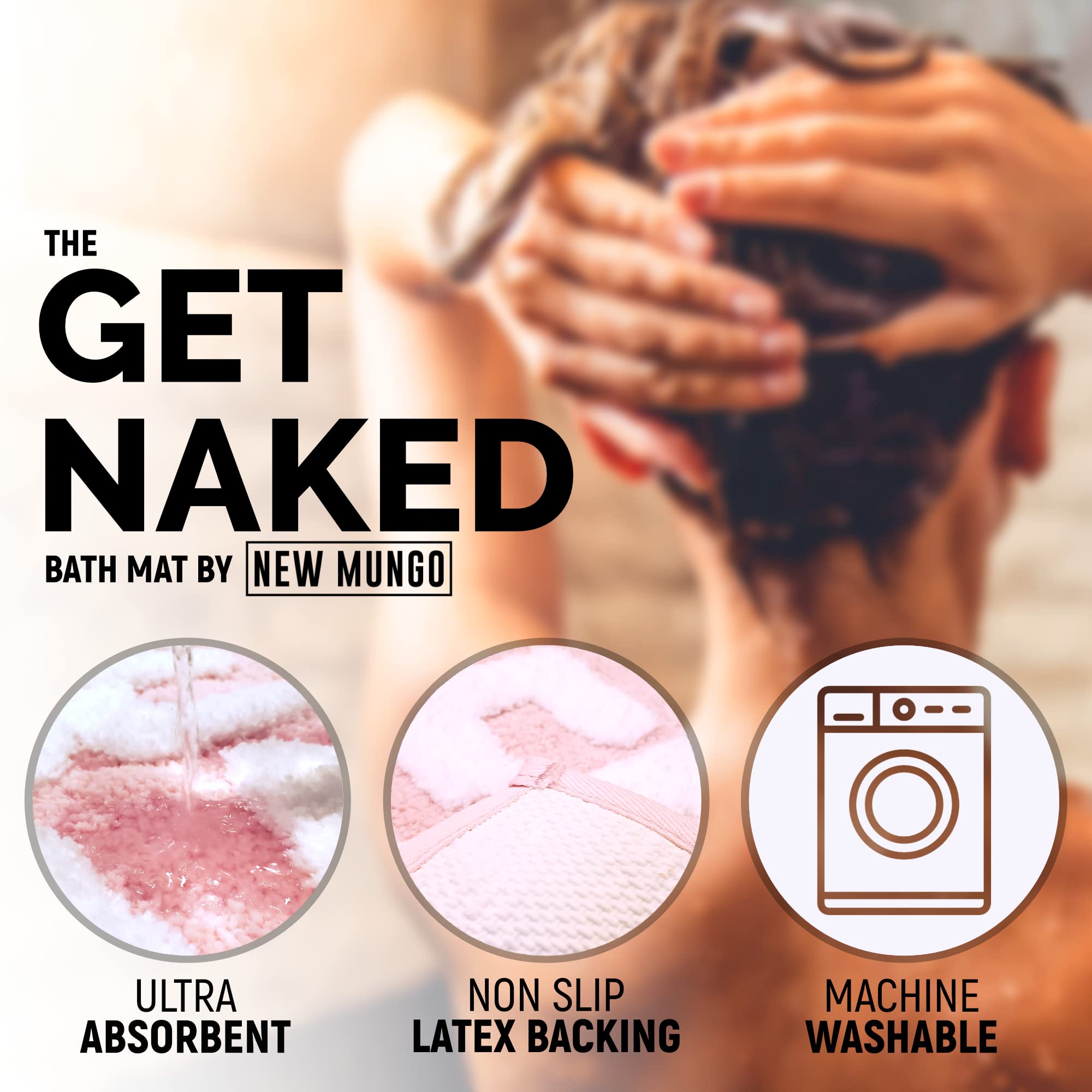 New Mungo Get Naked Bath Mat Pink - Blush Pink Bathroom Rugs  Apartment Decor  Pink Bathroom Accessories  Pink Bathroom Decor  Pink Home Decor  Cute Bath Mats  White & Pink Bath Mat - 31'' x 20''