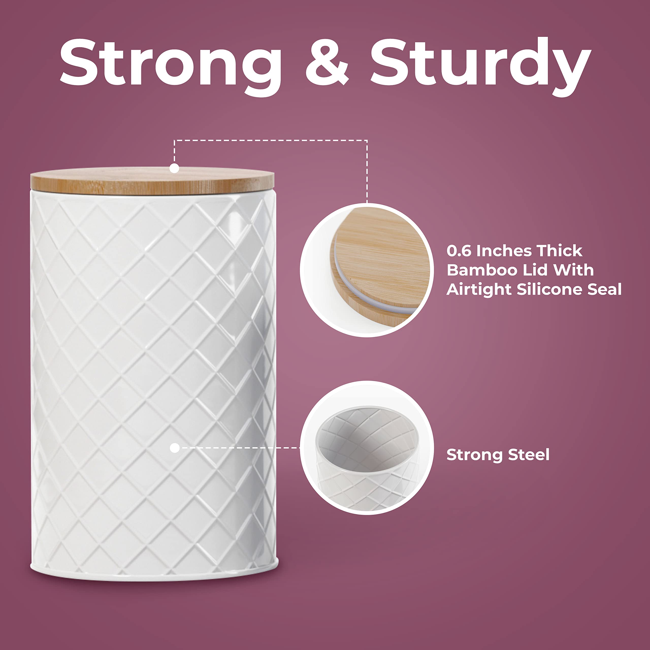 Pebble  Stem White Canister Sets For Kitchen Counter, Kitchen Canisters Set Of 4, Airtight Countertop Flour And Sugar Containers