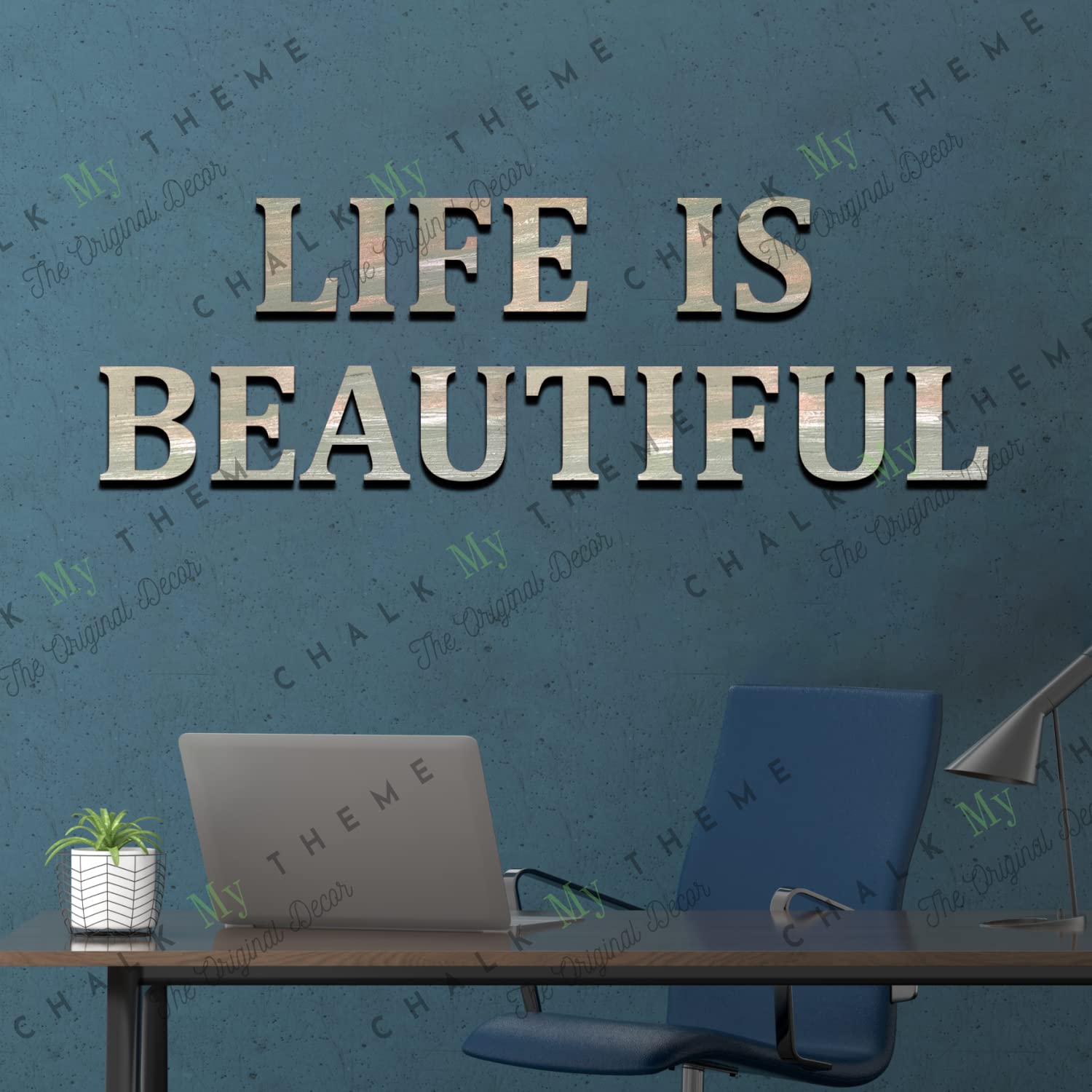 Chalk My Theme Wooden Alphabets and Numbers for Wall Decoration | 9 Inch Large Wooden Letter B in Rustic Green and Grey Color wi