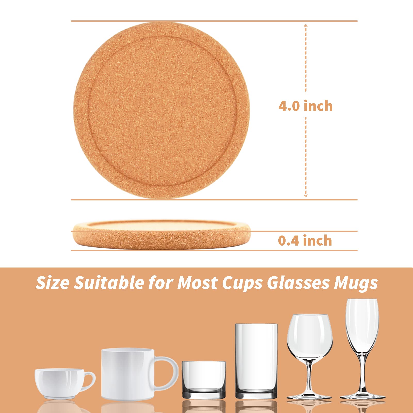 Timeasy Cork Coasters For Drinks Absorbent - 6 Pcs 4 Inch Cork Coasters With Lip Heat Resistant Reusable Drink Coaster Set Extra