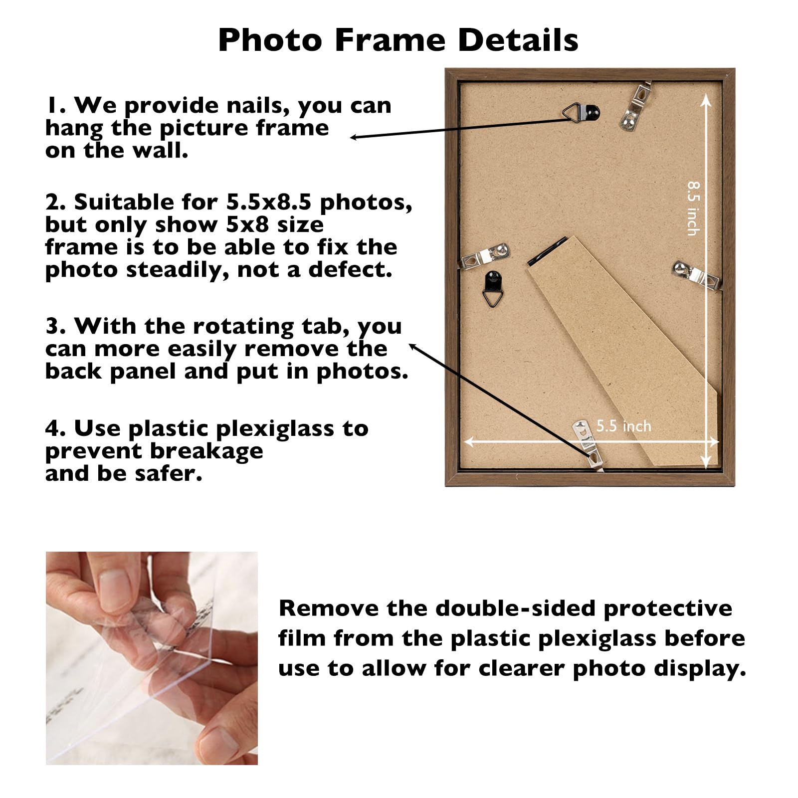 JCJMY 5.5x8.5 Picture Frame Brown for Wall Hanging or Tabletop, Wall Mounting Horizontally or Vertically, 5.5 x 8.5 Wall Gallery
