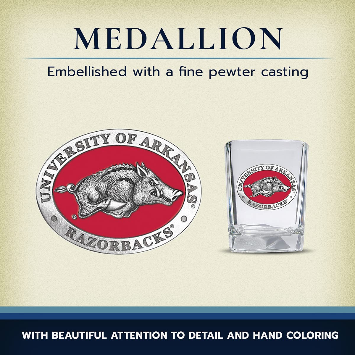 Heritage Pewter University Of Arkansas Square Shot Glass | Hand-Sculpted 1.5 Ounce Shot Glass | Intricately Crafted Metal Pewter