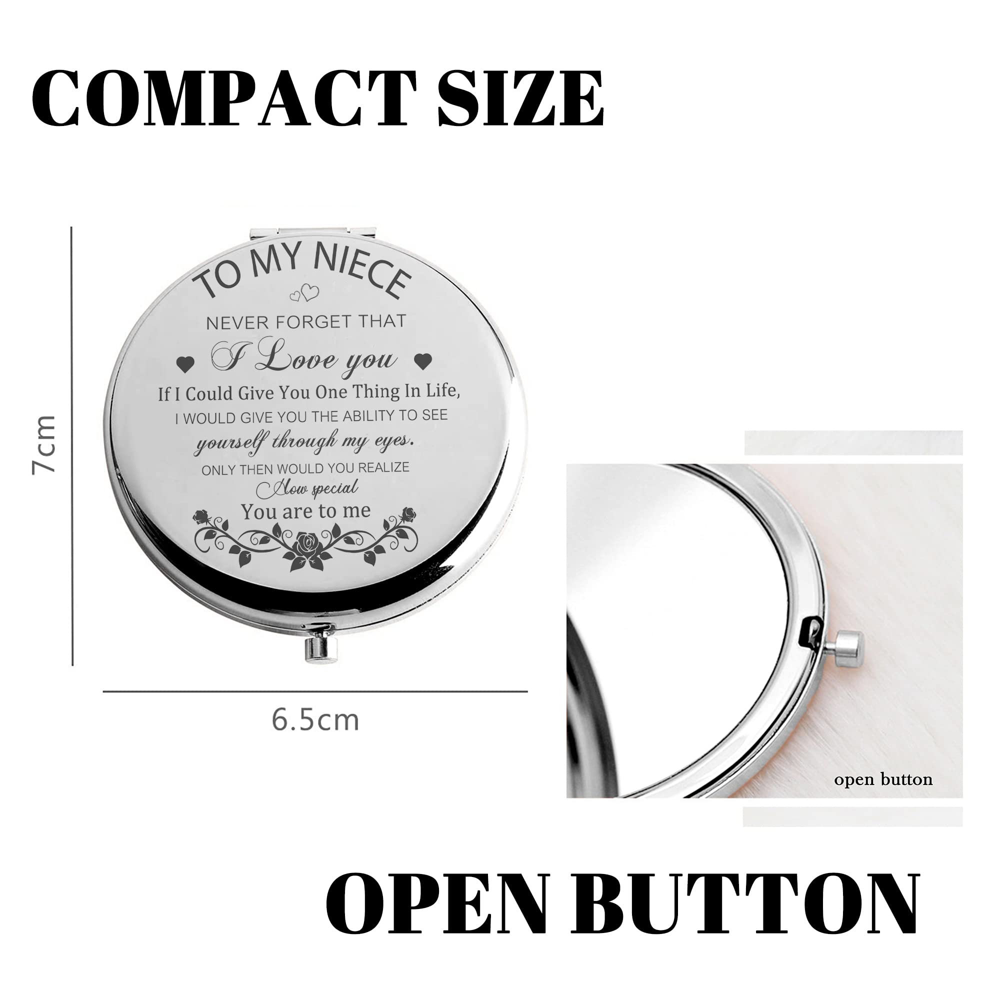 Gaolziuy Niece Gifts Compact Mirror For Niece From Aunt, Silver Niece Compact Mirror, Birthday Gifts For Niece From Aunt Uncle F