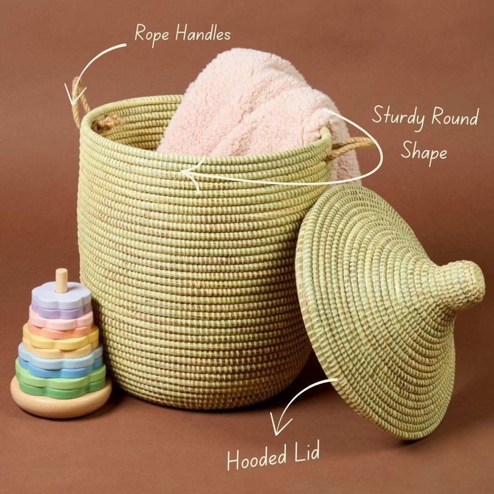 Senegalo Small Natural Beige Decorative Woven Wicker Basket Hamper - Organize Laundry, Toys, Blankets, Pillows, Clothes, Towels