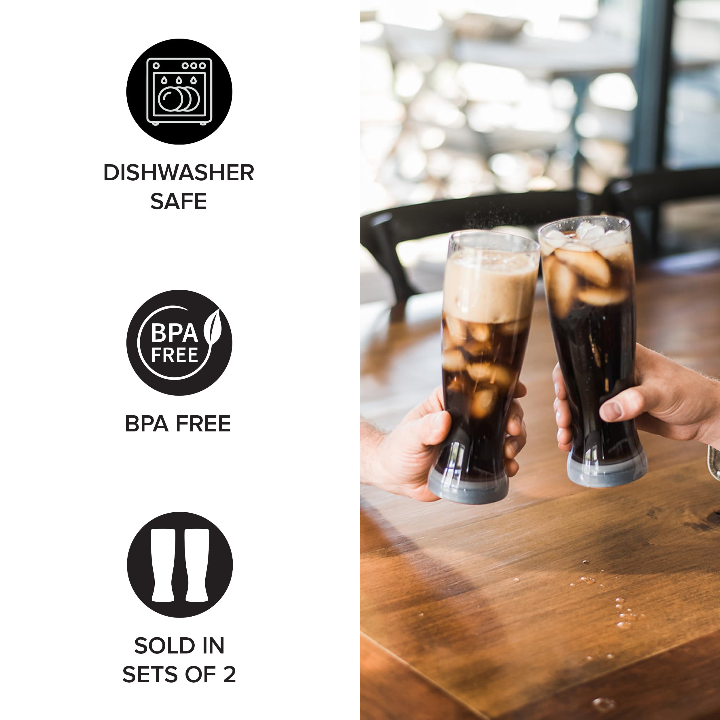 Mighty Mug Untippable Pilsner Glass (Set Of 2), Unbreakable Tritan Hard Plastic, No Spill Smartgrip Technology, Bpa-Free, 24Oz