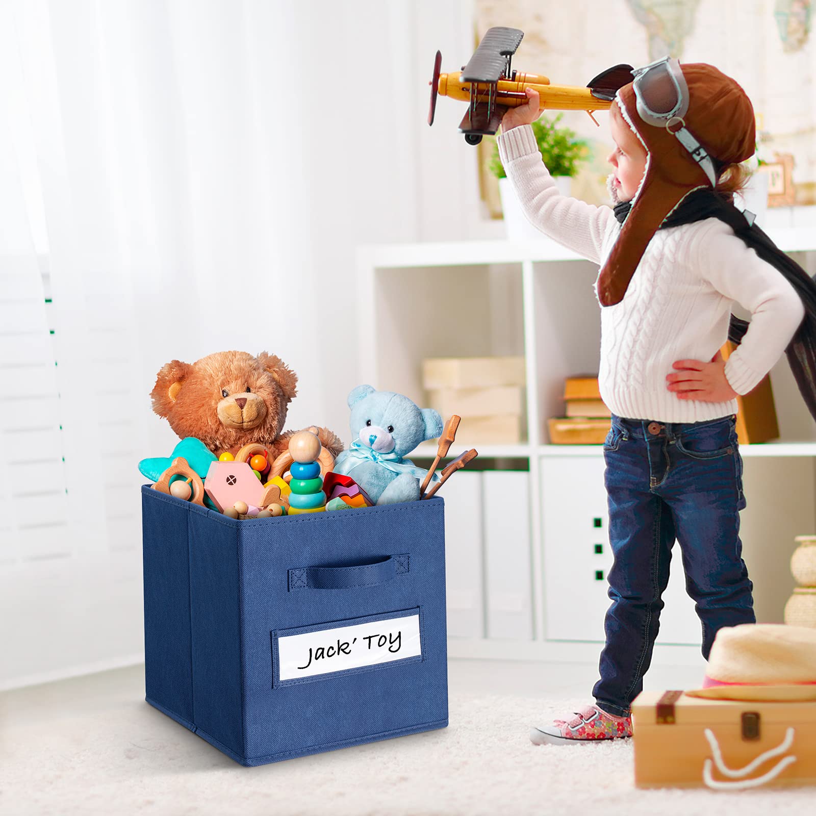 Artsdi Set Of 10,Foldable Cube Storage Bins With 10 Labels Window Cards & A Pen,Baskets Containers For Shelves,Closet Organizers