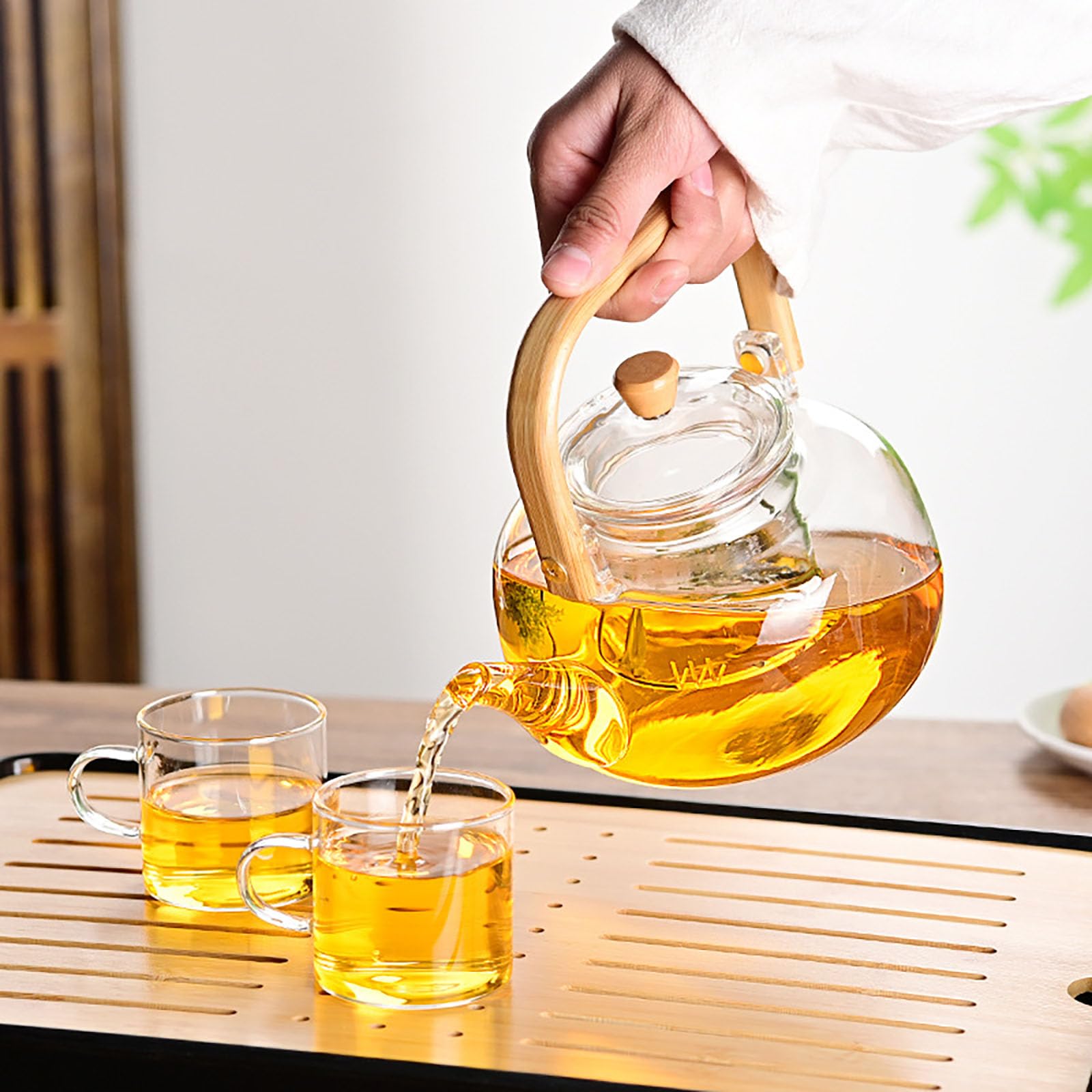 Mozhixue Glass Teapot with Infuser Clear Glass Tea Kettle 900 ml Tea Pot for Stove Top, Loose Tea, Tea Maker Gift,A