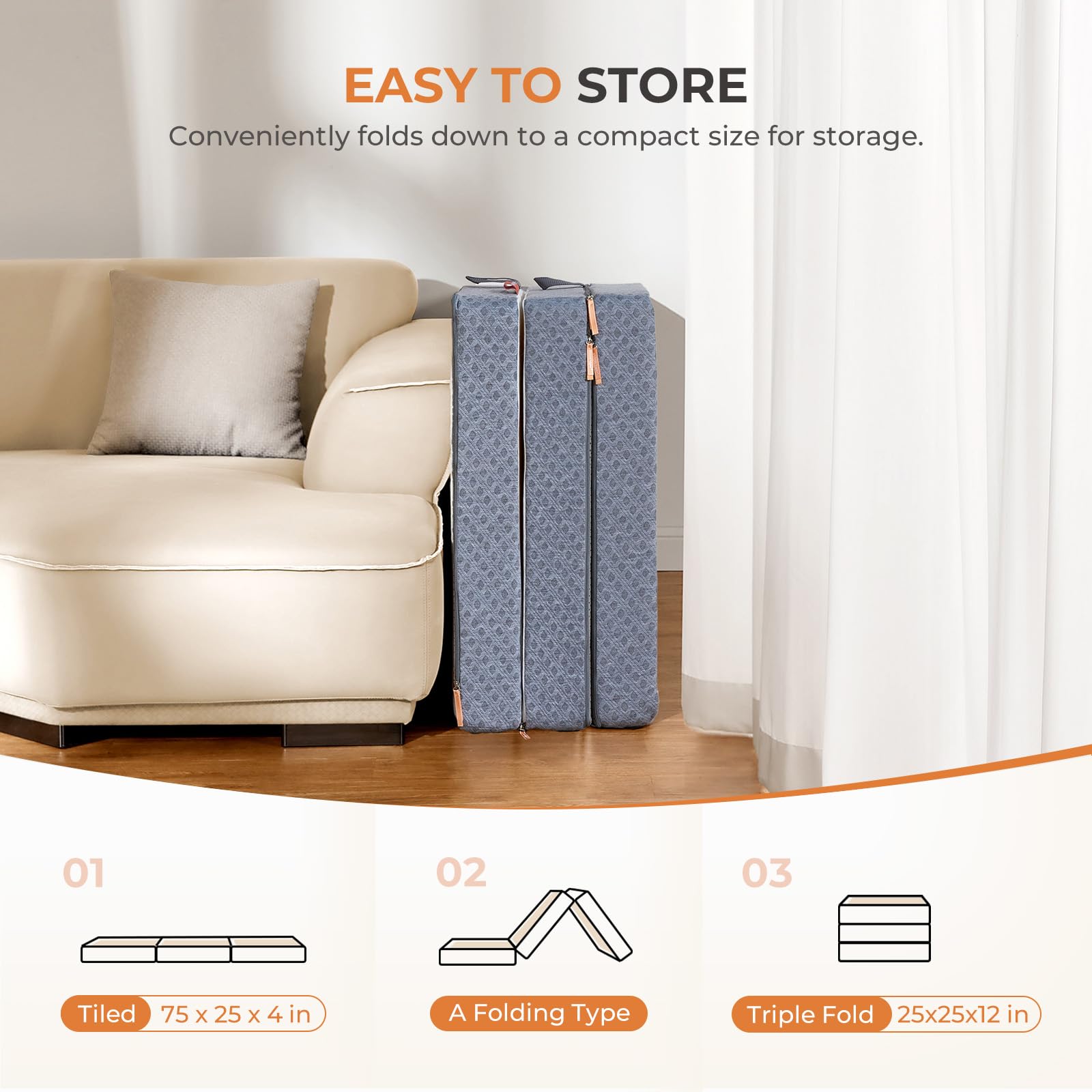 Sweetnight Tri Folding Mattress - 4-Inch Single Size Foldable Mattress With A Collapsible And Washable Cover | Medium-Firm With
