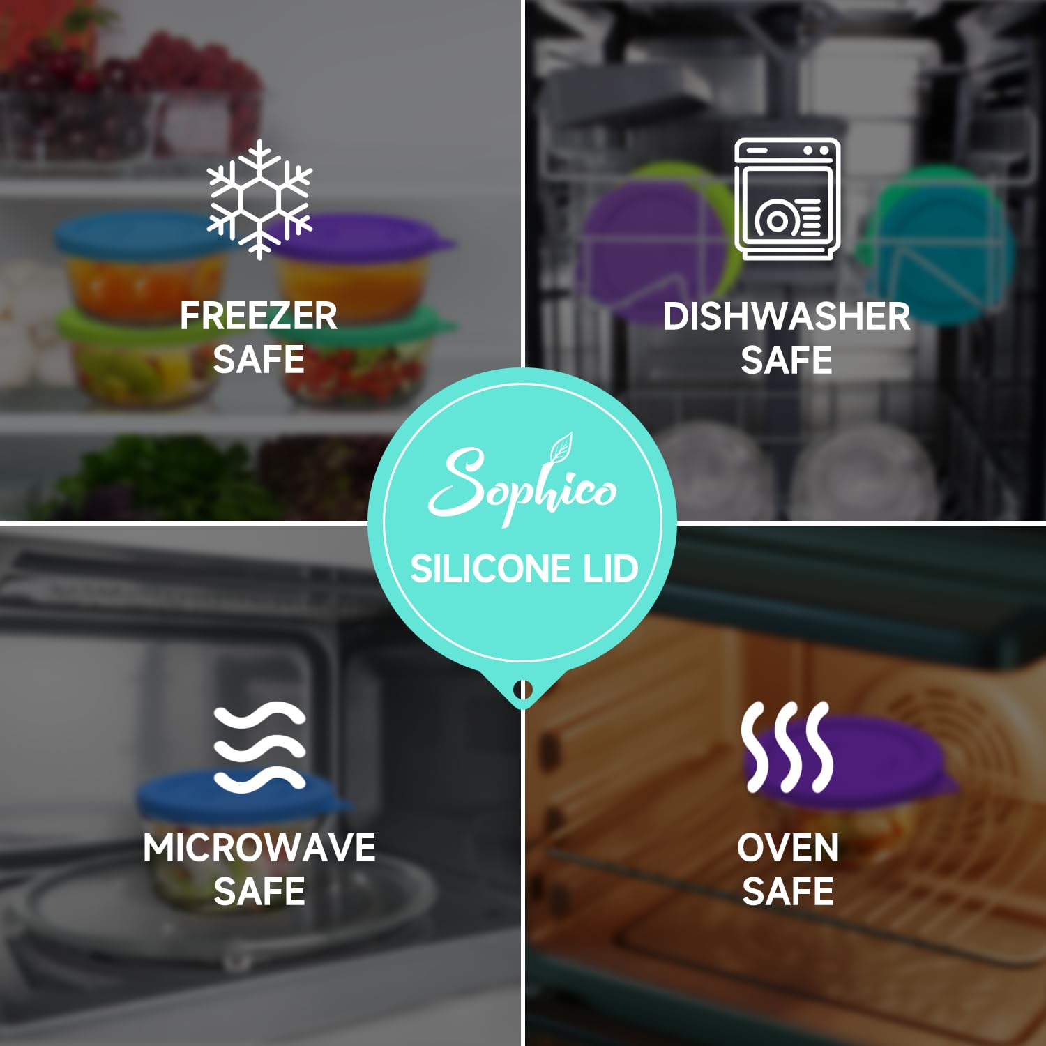 Sophico 2 Cup Round Silicone Storage Cover Lids Replacement For Pyrex 7200-Pc And Anchor Hocking Glass Bowls (Container Not Incl