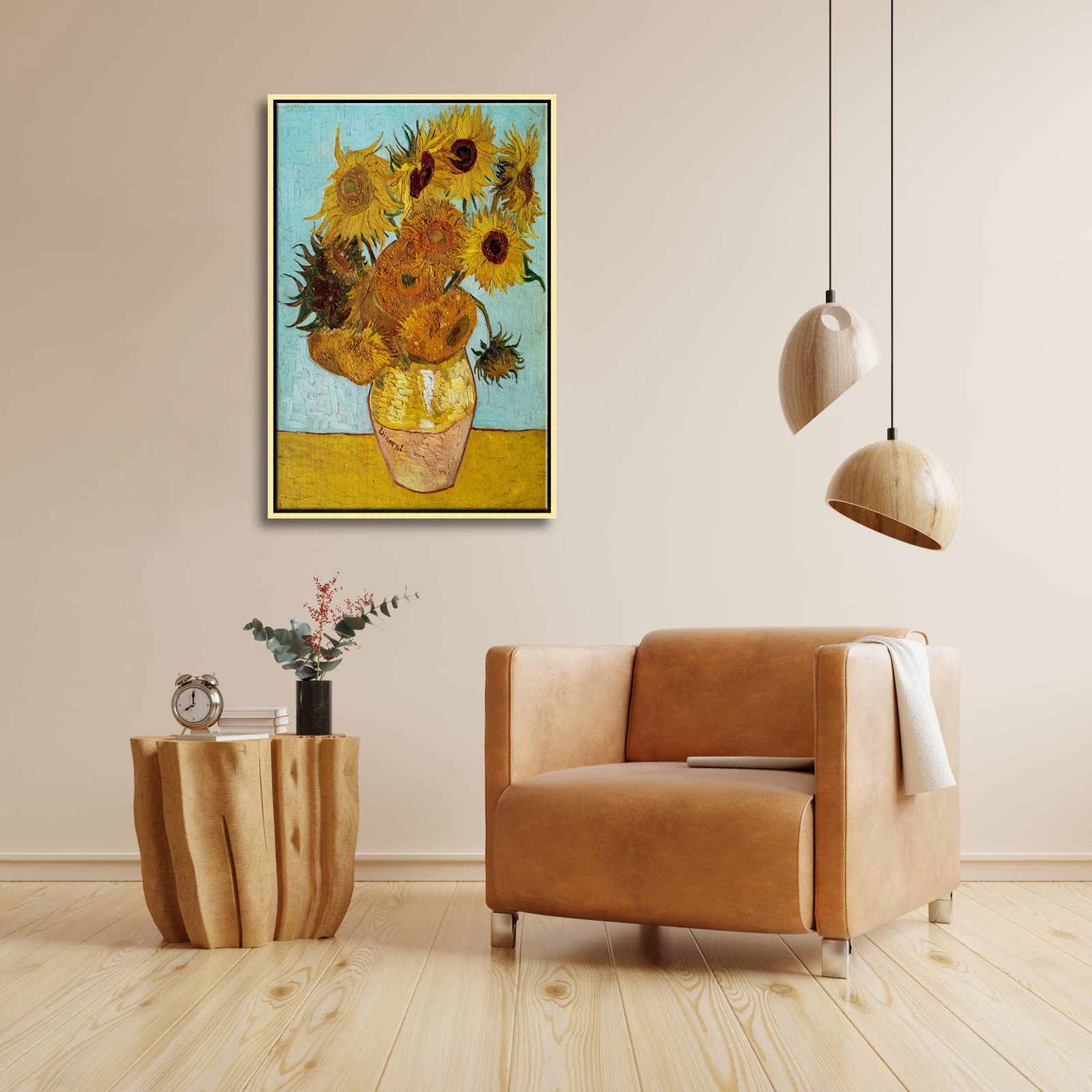 Wieco Art Framed Canvas Wall Art Size L Sunflower By Vincent Van Gogh Oil Paintings Reproduction Abstract Wall Decorations For L