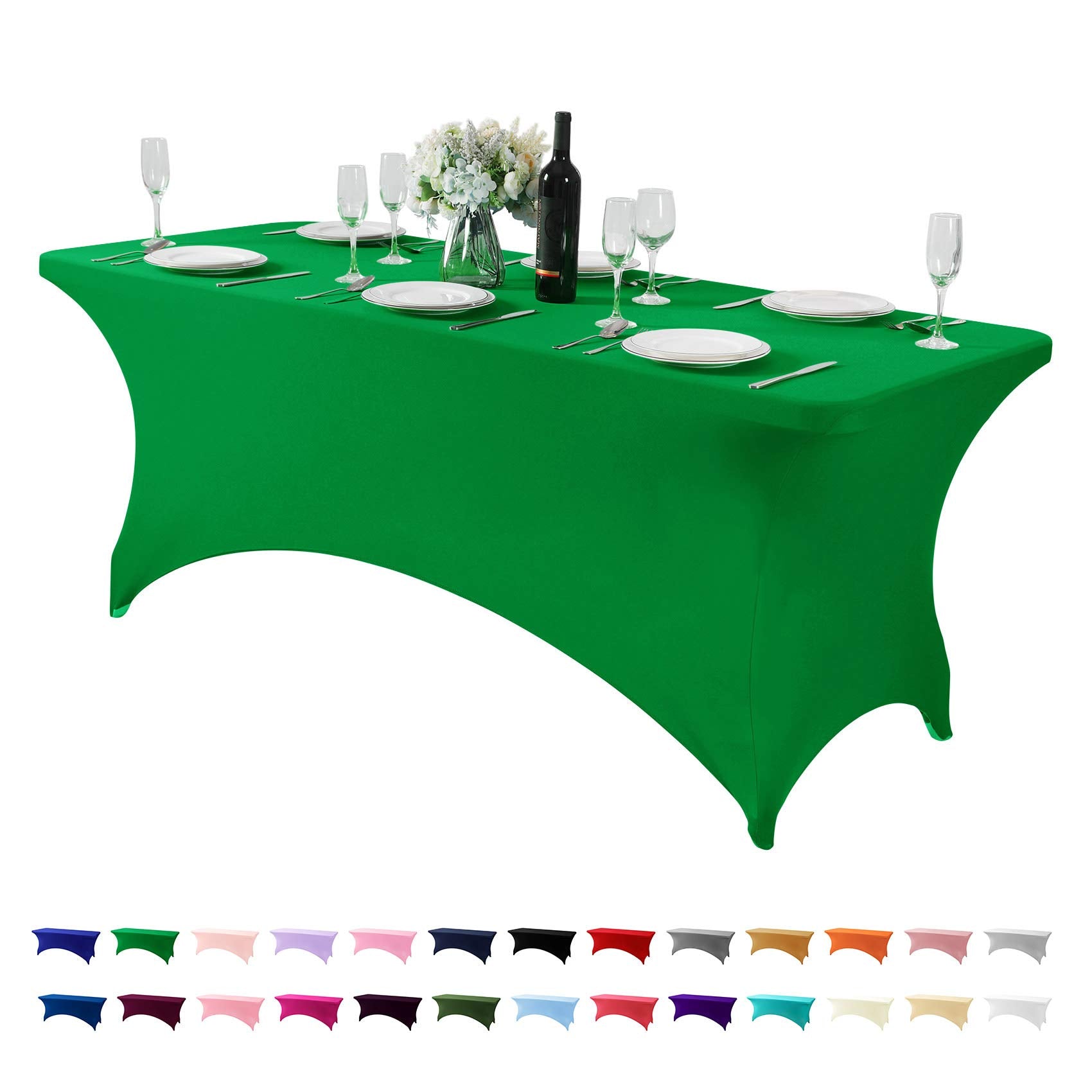 Hezuzo Spandex Table Cover For 6Ft Table Universal Fitted Stretch Tablecloth For Party, Banquet, Wedding And Events-Emerald