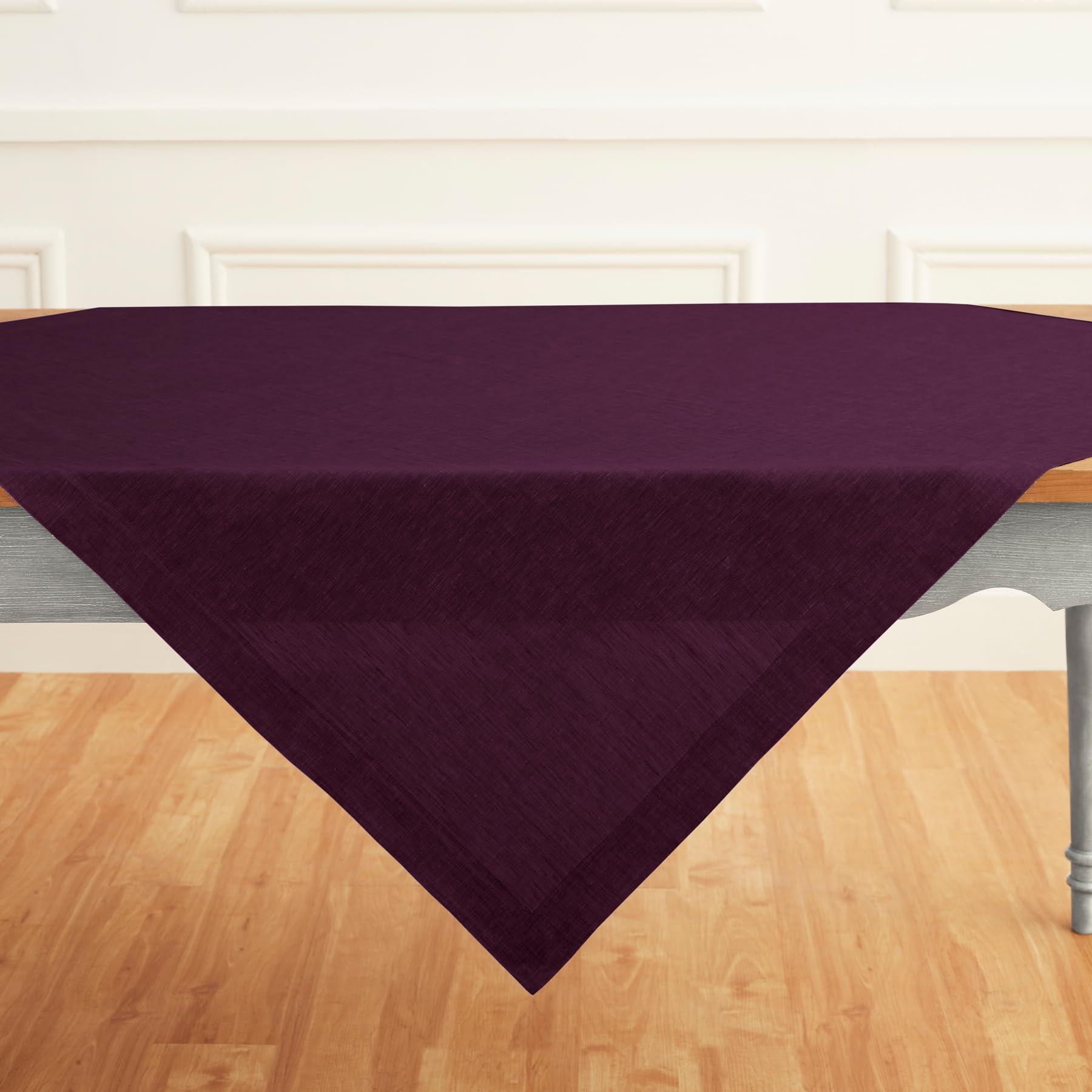 Solino Home Linen Tablecloth 52 X 52 Inch - Chambray Burgundy 100% Pure Linen Table Throw For Spring, Easter - Handcrafted And M