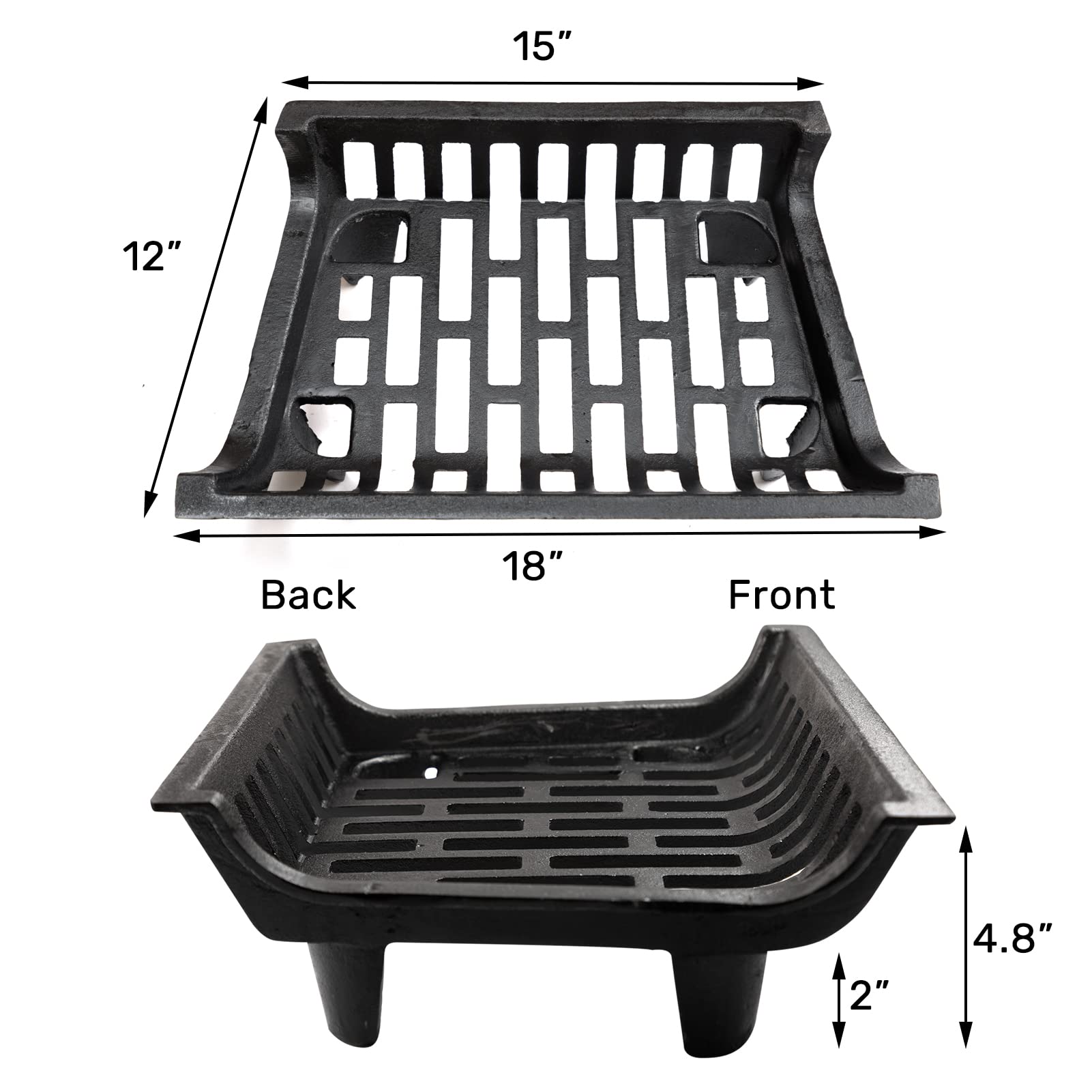 Agtek Fireplace Grate 18 Inch Cast Iron Fire Place Grates Heavy Duty Wood Stove Chimney Burning Rack Holder