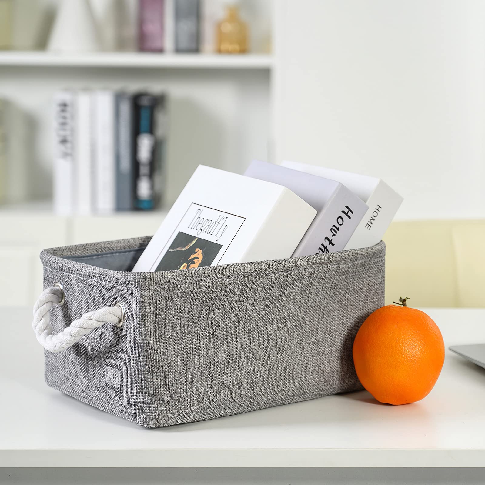 TheWarmHome Storage Bins for Shelves - 11.8x7.9x5.2 inch Grey Small Storage Baskets for Organizing  Fabric Storage Cubes Closet Organizer for Home Nursery Baby Toy Gift Laundry Decorative (Gray)