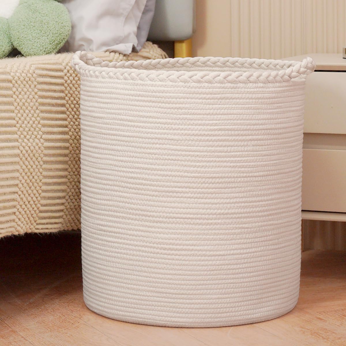Homlikelan 90L Oversize Woven Laundry Basket,Cotton Tall Laundry Hamper For Blankets,Clothes,Pillows,Toys,Shoes Large Laundry Bi