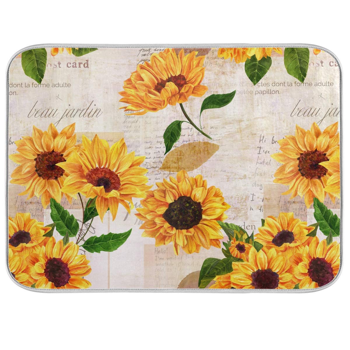 Qilmy Sunflowers Dish Drying Mat Water Absorption Tableware Drying Mat For Kitchen Countertop Home Decoration, 16 X 18 Inch Non
