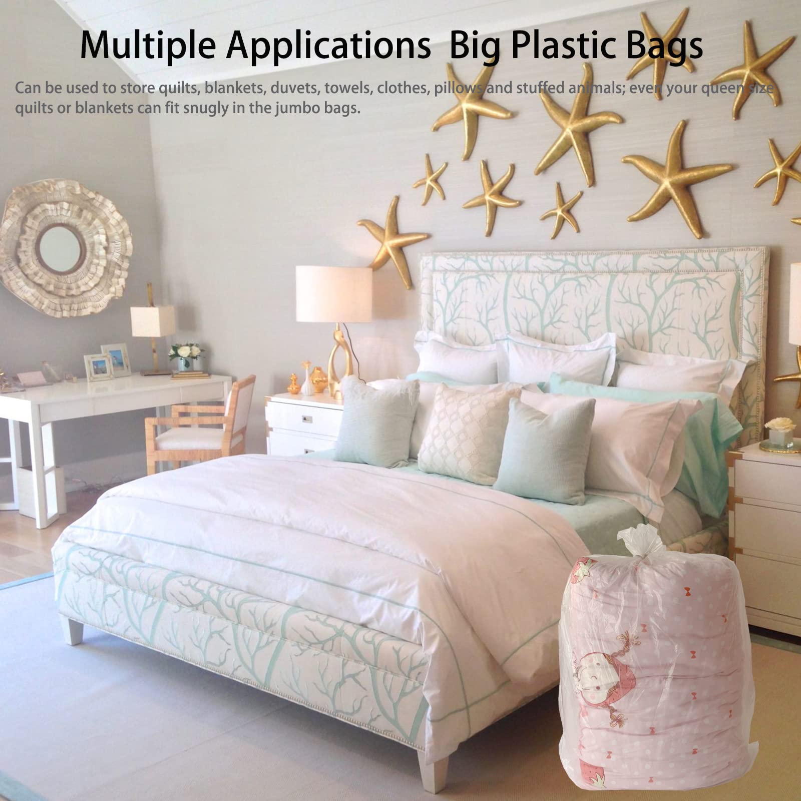 20 Pack 24 * 35 Inches 1.6 Mil Large Flat Clear Dustproof Moistureproof Plastic Storage Bags,Perfect For Blanket, Duvets, Clothe