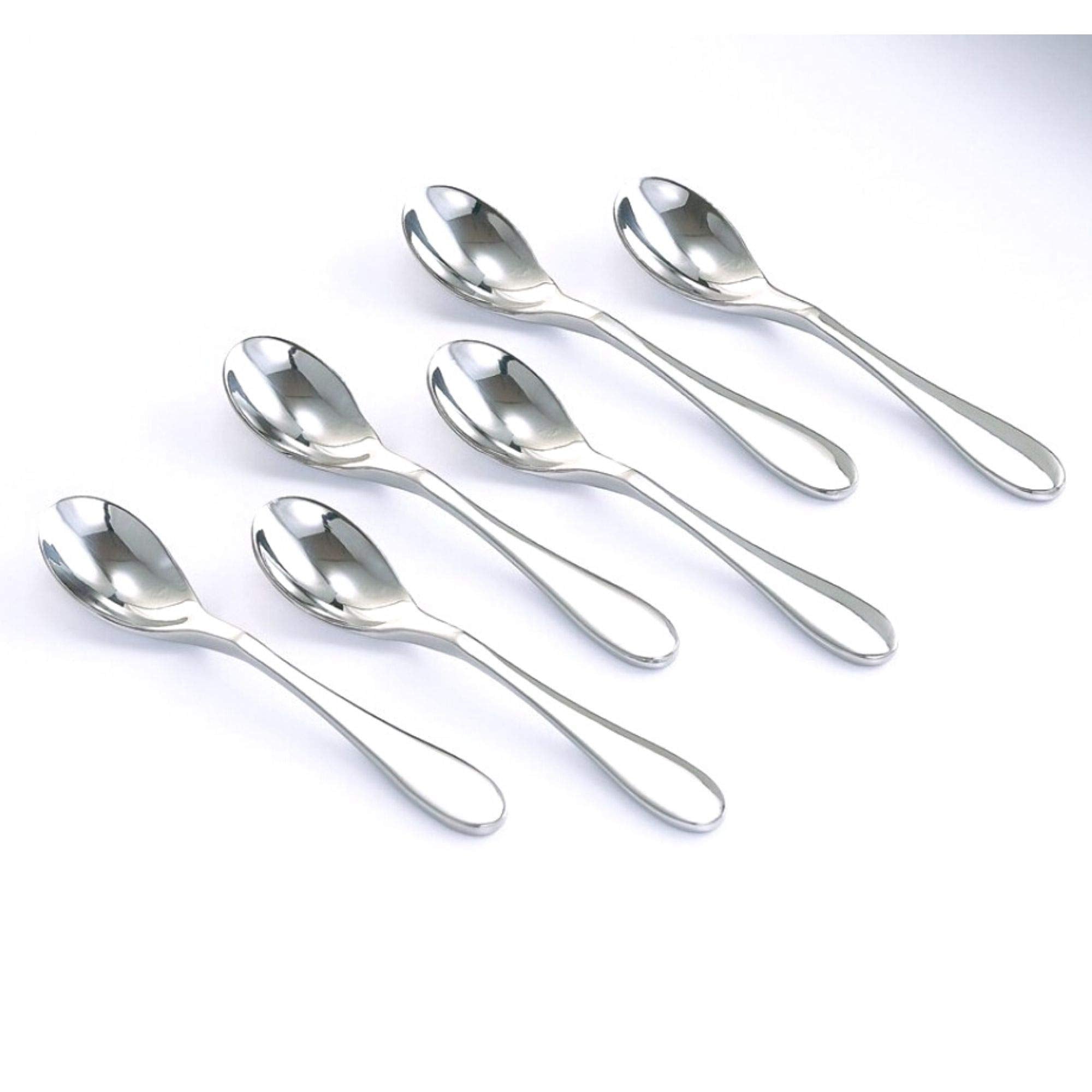 Knork Stainless Steel Demitasse Spoon (Set Of 6), Shiny Gloss Silver, Tiny Coffee-Appetizer Specialty Spoons