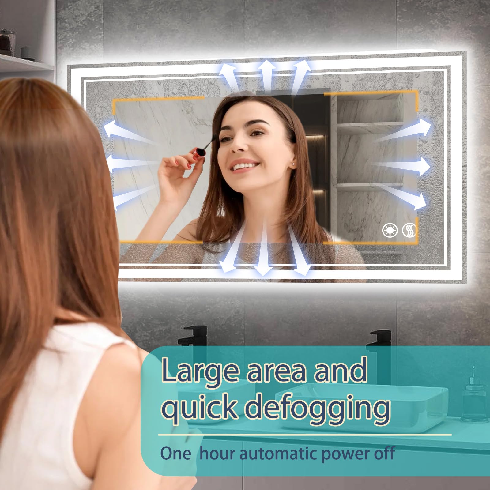 Getovin 40 X 24'' Led Mirror For Bathroom Fogless Bathroom Mirror With Lights Anti-Fog Stepless Dimmable 3 Colors Front And Back