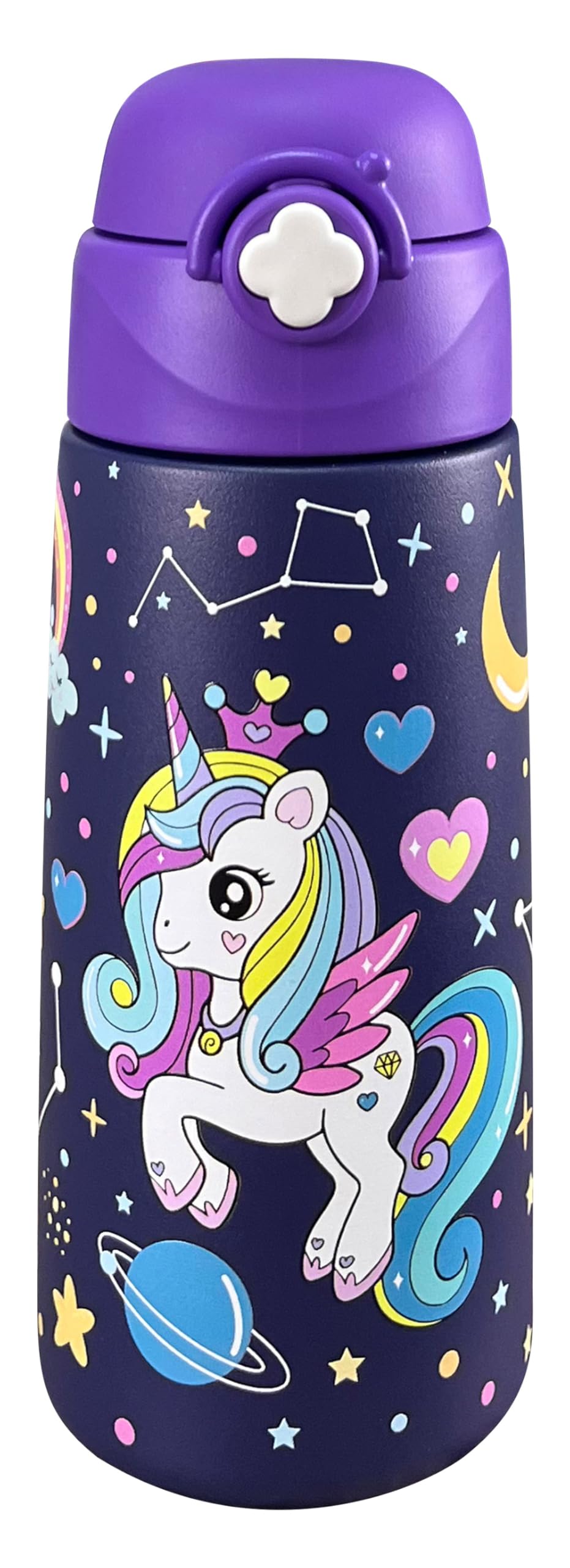 Ntswasd Girls Insulated Water Bottle with Covered Pop-Up Straw,16 oz Kids Cups with Stainless Steel Leak Proof for School(Unicor