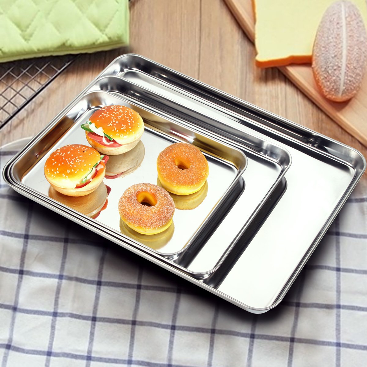 Baking Sheets Set Of 2, Bastwe Stainless Steel Baking Pan Tray Cookie Sheet, Size 10 X 8 X 1 Inch, Non Toxic  Healthy, Rust Free