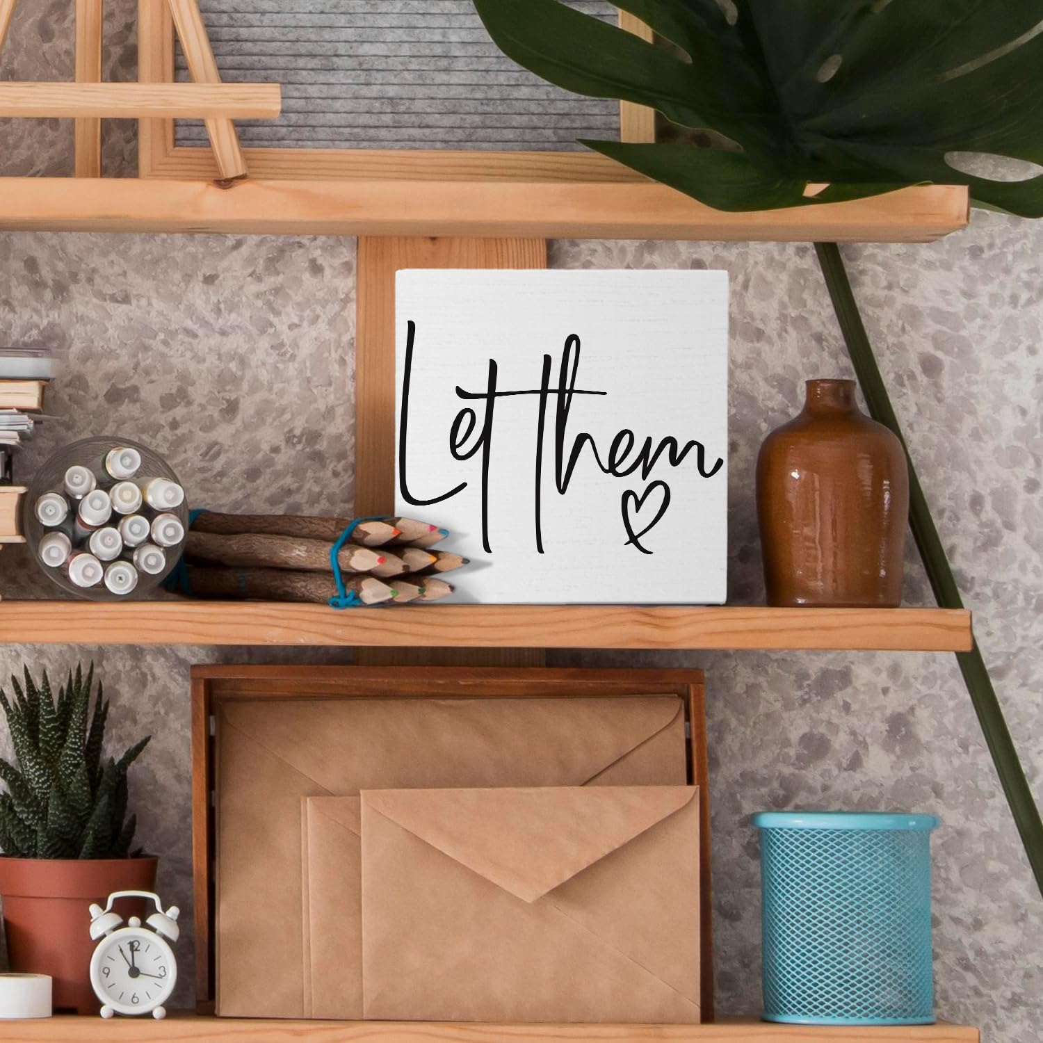 Nvotell Let Them Wooden Sign - Mental Health Quotes Wood Box Signs 5x5 Inches, Let Them Desk Tabletop Signs for Home Decor Shelf