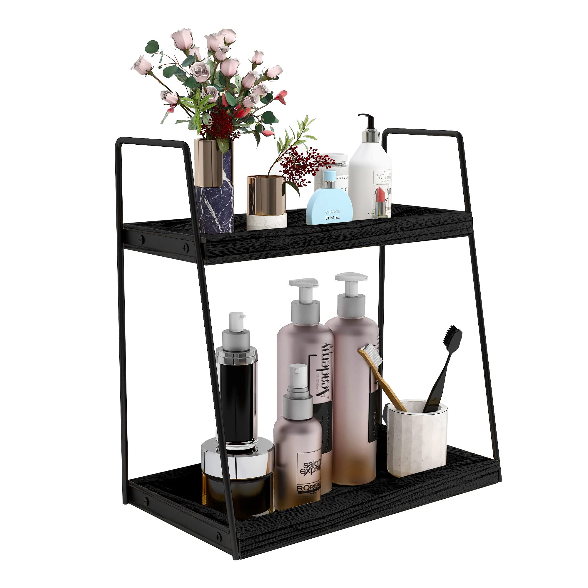 Dorhors 2 Tier Bathroom Countertop Organizer,Wood Bathroom Counter Organizer Shelf,Counter Standing Rack Cosmetic Holder,Kitchen
