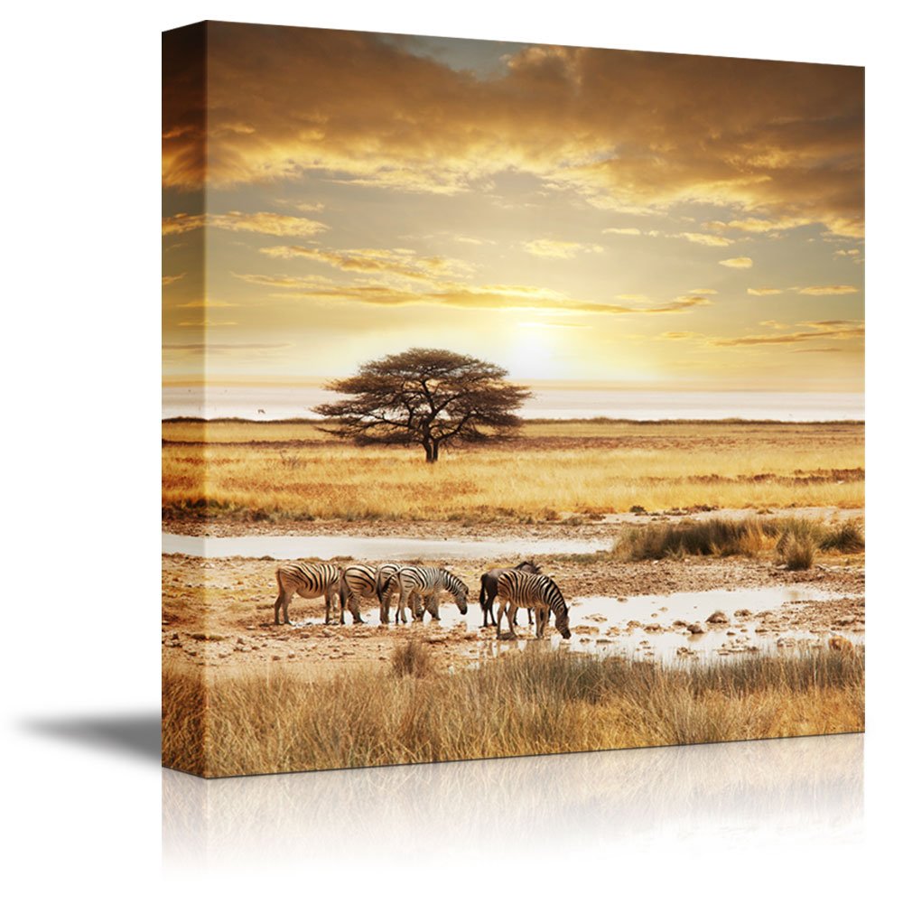 Canvas Prints Wall Art - Beautiful Landscape/Scenery Of African Safari At Sunset | Modern Wall Decor/Home Art Stretched Gallery