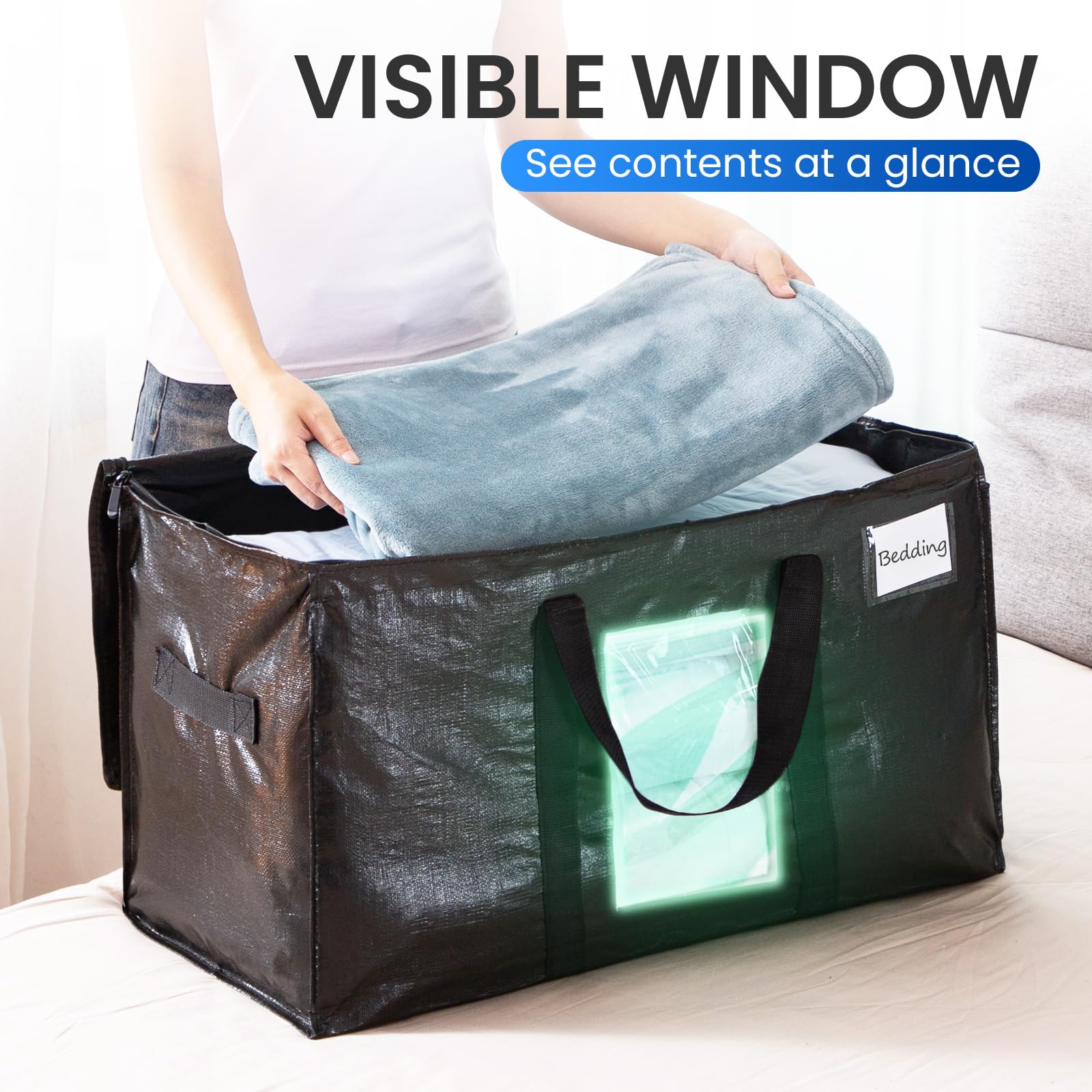Taili Extra Large Moving Bags, 10 Pack Clear Heavy Duty Totes For Storage, Wrap Around Handles, Storage Bags For Space Saving Mo