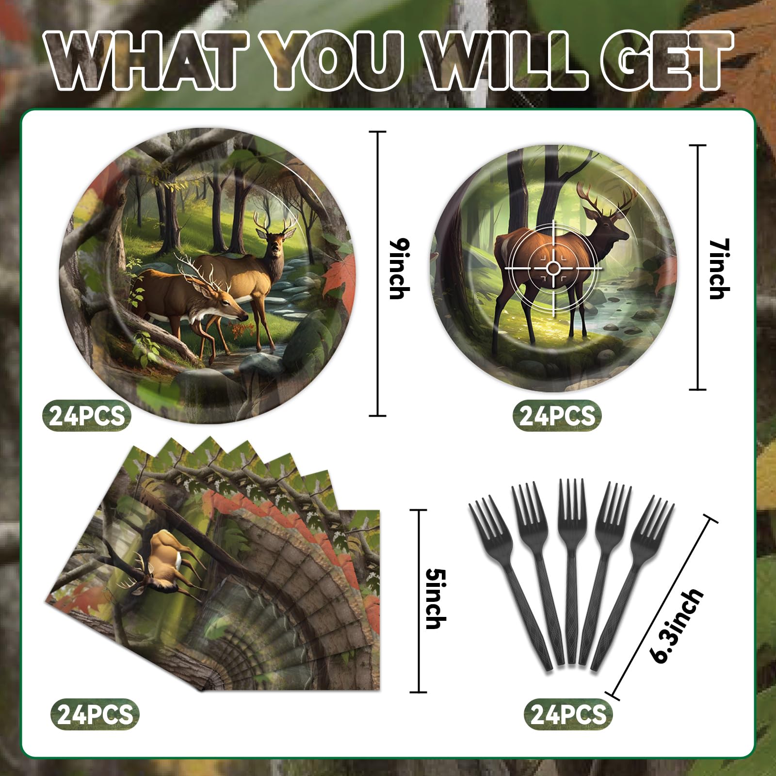 Hunting Camo Party Plates Napkins Deer Hunting Dinnerware Hunter Camo Themed Birthday Party Tableware Set Disposable Forks Desse