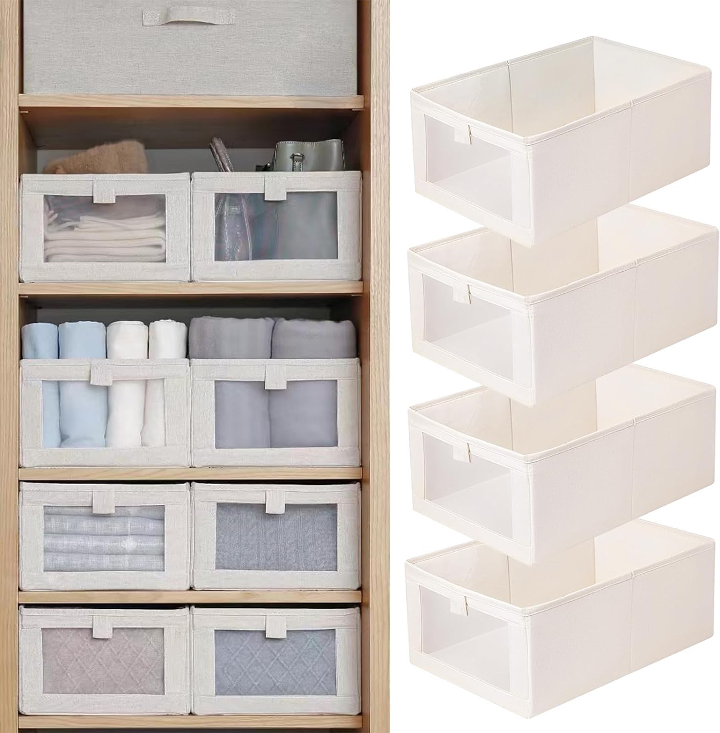 FLYNGO 2 Pcs Wardrobe Organizer for Clothes Organiser Storage Box with Clear Window, Foldable Closet Organiser Basket for Clothi