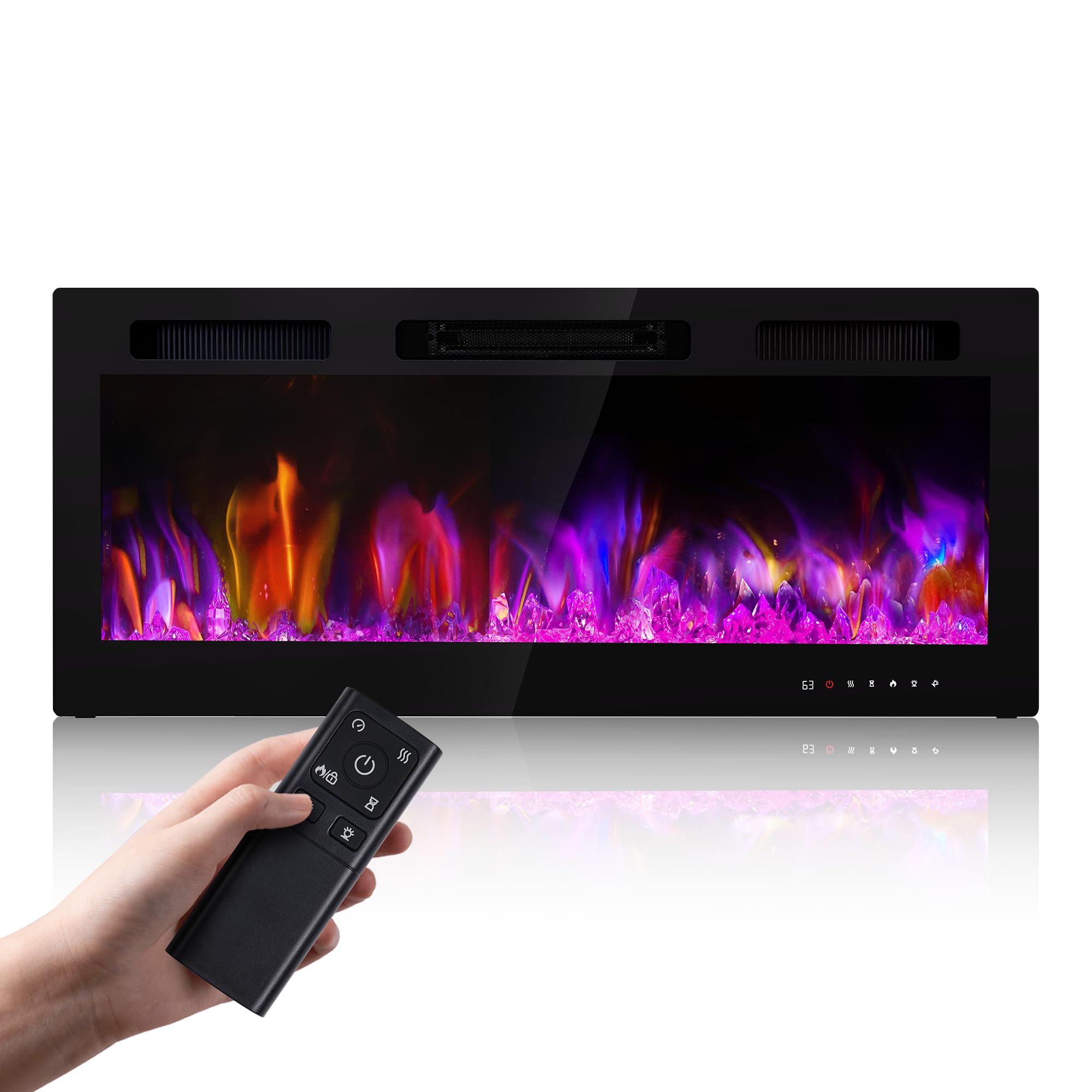 Electric Fireplace Inserts 42 Inch Wide, RealSmart Wall Mounted Fireplace 750W/1500W in-Wall Recessed Heaters with Remote Contro