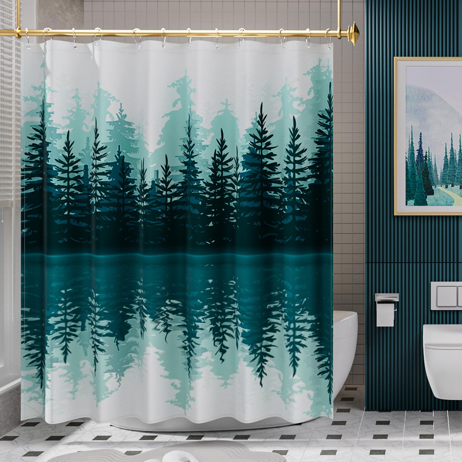 AmazerBath Shower Curtain Green  Washable Cloth Sage Green Shower Curtain Sets with 12 Metal Shower Curtain Hooks  Luxury Waterproof Rustic Fabric Shower Curtains for Bathroom Decor  72x72 Inches
