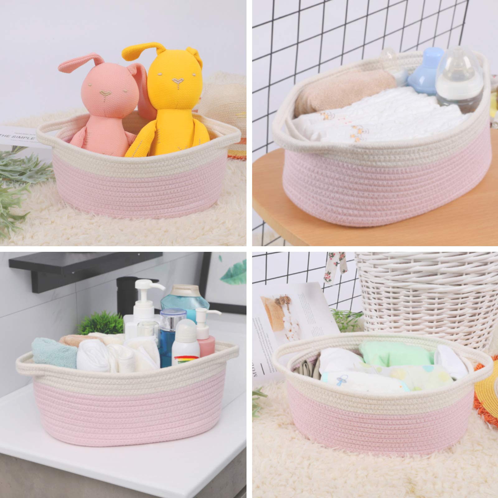 ABenkle Small Woven Basket  Pink Basket  Pink Baby Girl Gifts Basket  Baby Gifts for Newborn Girl  Shelf Storage Basket  Cute Rope Basket Chest Box  Empty Gift Basket  Decorative Basket Nursery