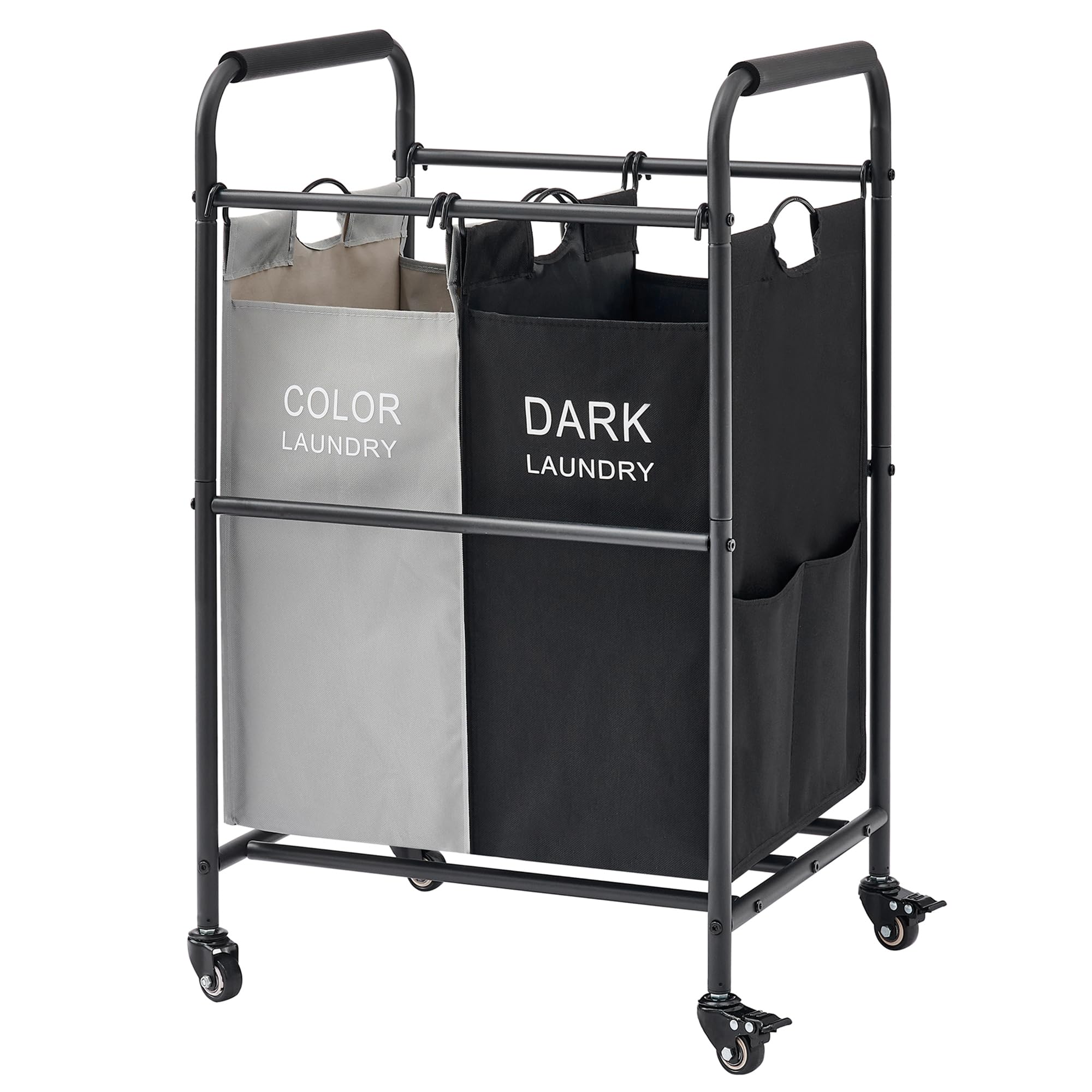 Tajsoon 2 Bag Laundry Sorter Cart, Laundry Hamper Sorter Basket With Heavy Duty Lockable Rolling Wheels For Clothes Storage, Bla