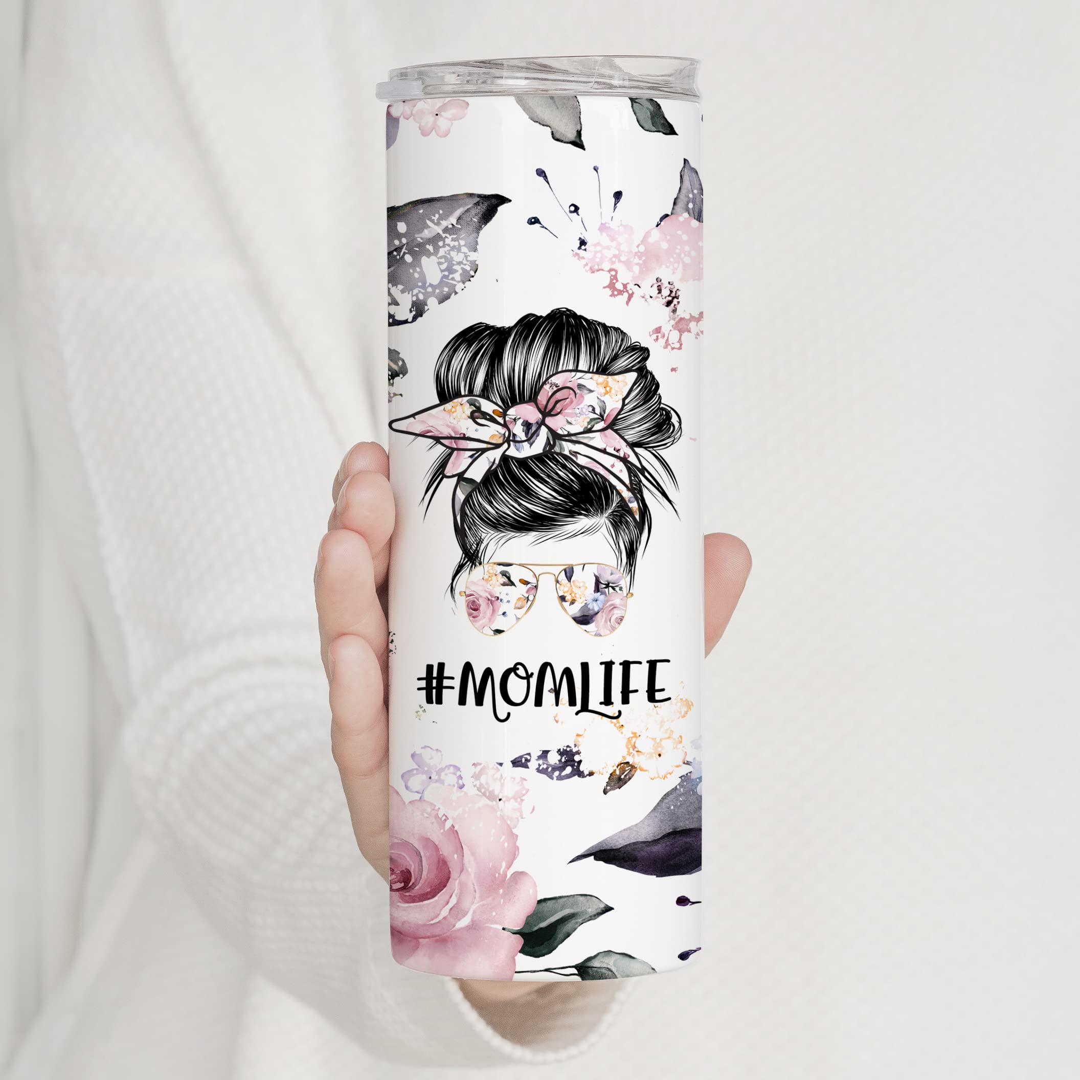 Younique Designs Floral Mama Coffee Tumbler With Straw And Lid, 20 Oz, Insulated Stainless Steel Skinny Tumbler For Women, Flowe