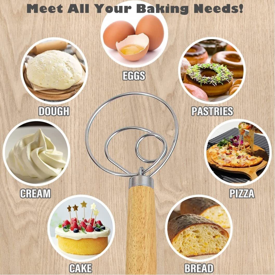 Danish Dough Whisk 13'' Stainless Steel Bread Whisk Bread Making Tools Danish Dough Hook Bread Dough Mixer Hand Bread Dough Whis