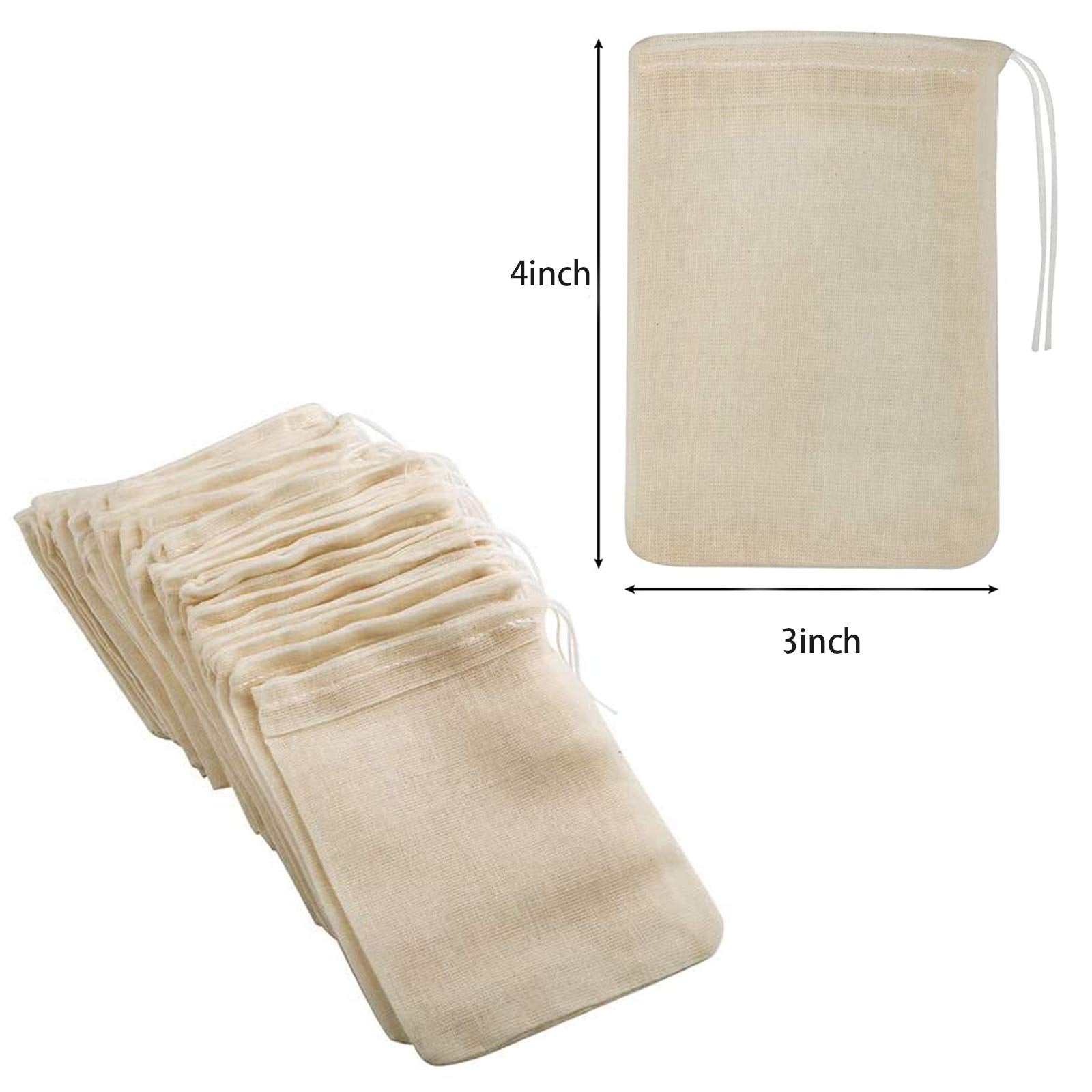 Iceyli 30 Pcs 4 X 3 Inches Natural Unbleached Cotton Drawstring Bags Spice/Herbs/Tea Bags,Muslin Bags Sachet Bag For Home Suppli