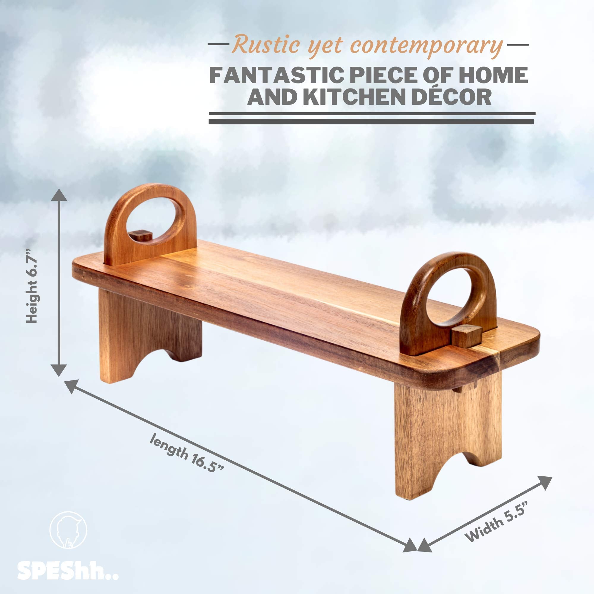 Speshh Acacia Wood Serving Board On Stand - Contemporary Raised Wooden Serving Platter - Elegant Hand-Finished Home D  Cor Count
