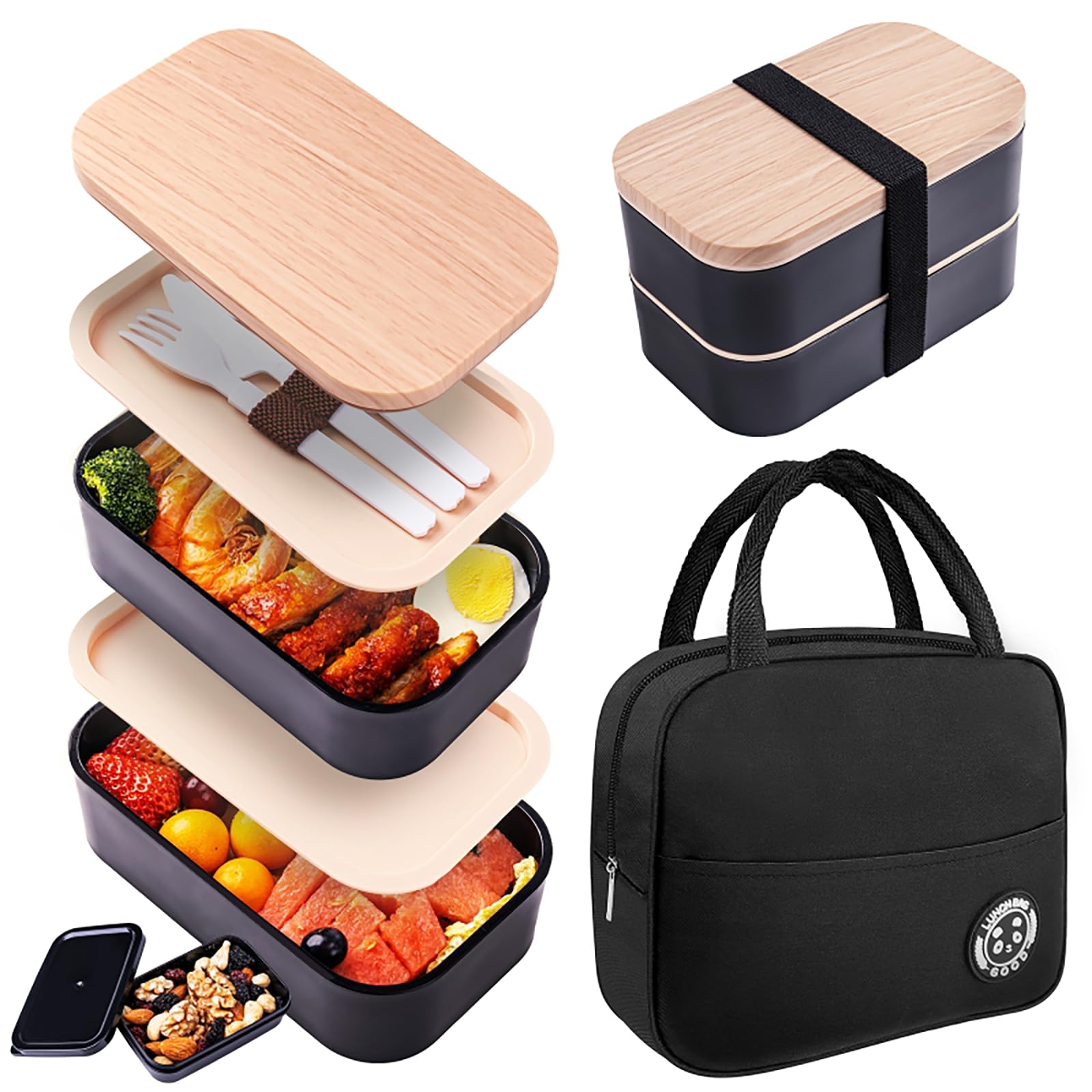 Bento Box With Lunch Bag Microwavable All-In-One Meal Prep Compartment Lunch Containers With Utensils Leak Resistant Lunch Box W