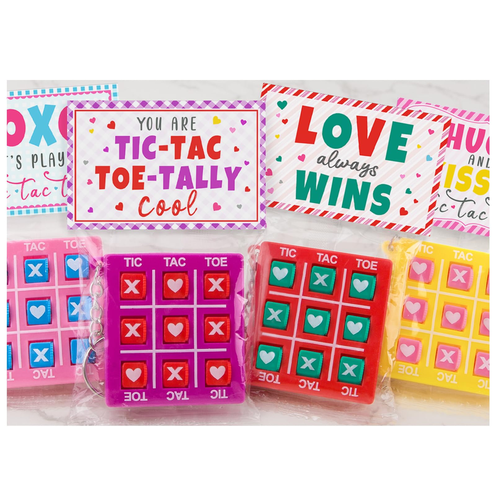 Oriental Cherry Valentines Day Gifts For Kids - 24 Pack Valentines Cards With Tic Tac Toe Keychains - Valentine Gift Exchange Fo