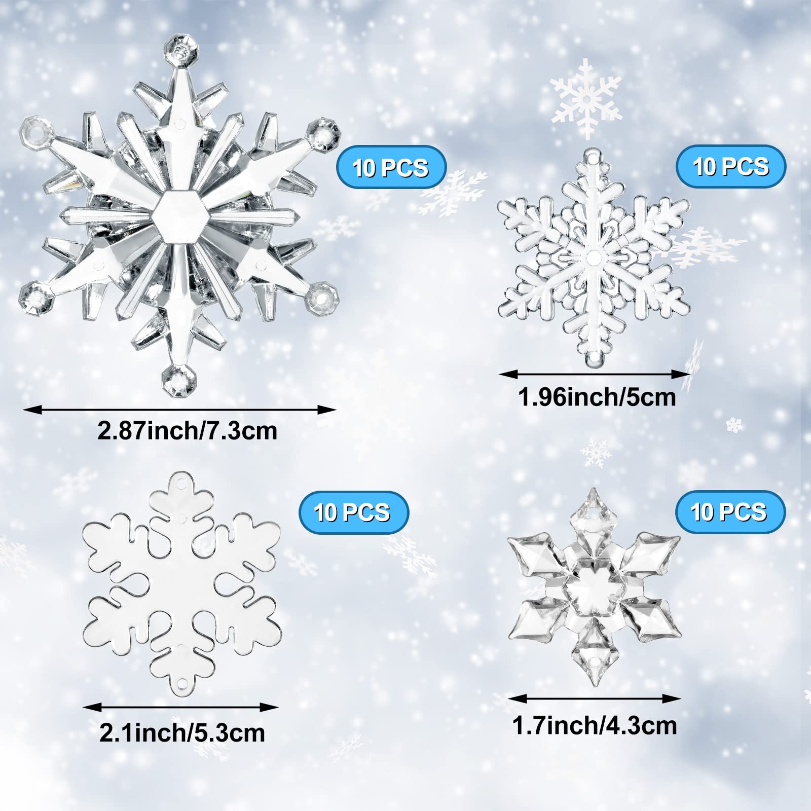 Dilunave 40 Pieces Clear Christmas Snowflake Ornaments Acrylic Christmas Tree Decorations Crystal Snowflakes Translucent Winter