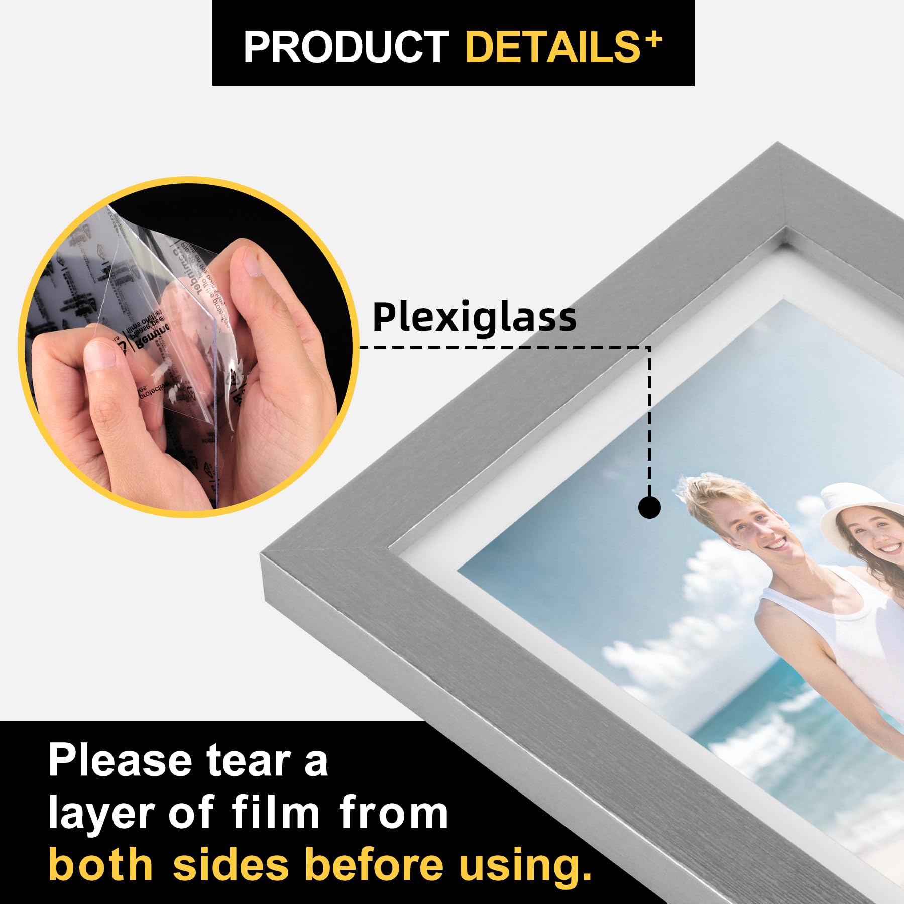 TOFOREVO Picture Frames 5x7 Set of 2 Distressed Silver Wood Grain Photo Frame for Gallery Wall Mounting or Tabletop Display