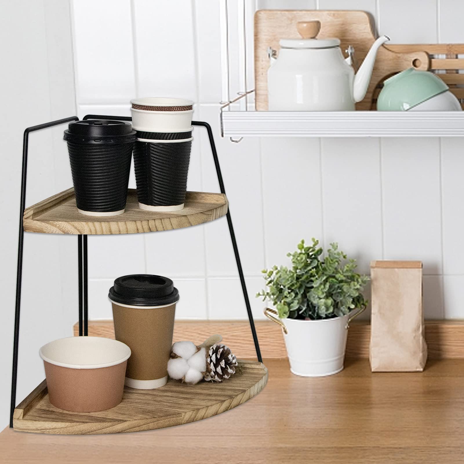 2 Tier Bathroom Counter Organizer,Standing Rack Cosmetic Holder,Wood Bathroom Organizer,Vanity Organizer Bathroom Counter Tray,F